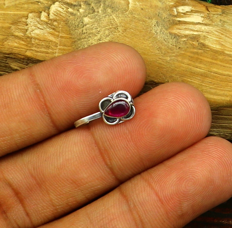 925 sterling silver vintage antique design single stone nose pin, Bollywood stylish clip on nose plug best gifting party jewelry np116 - TRIBAL ORNAMENTS