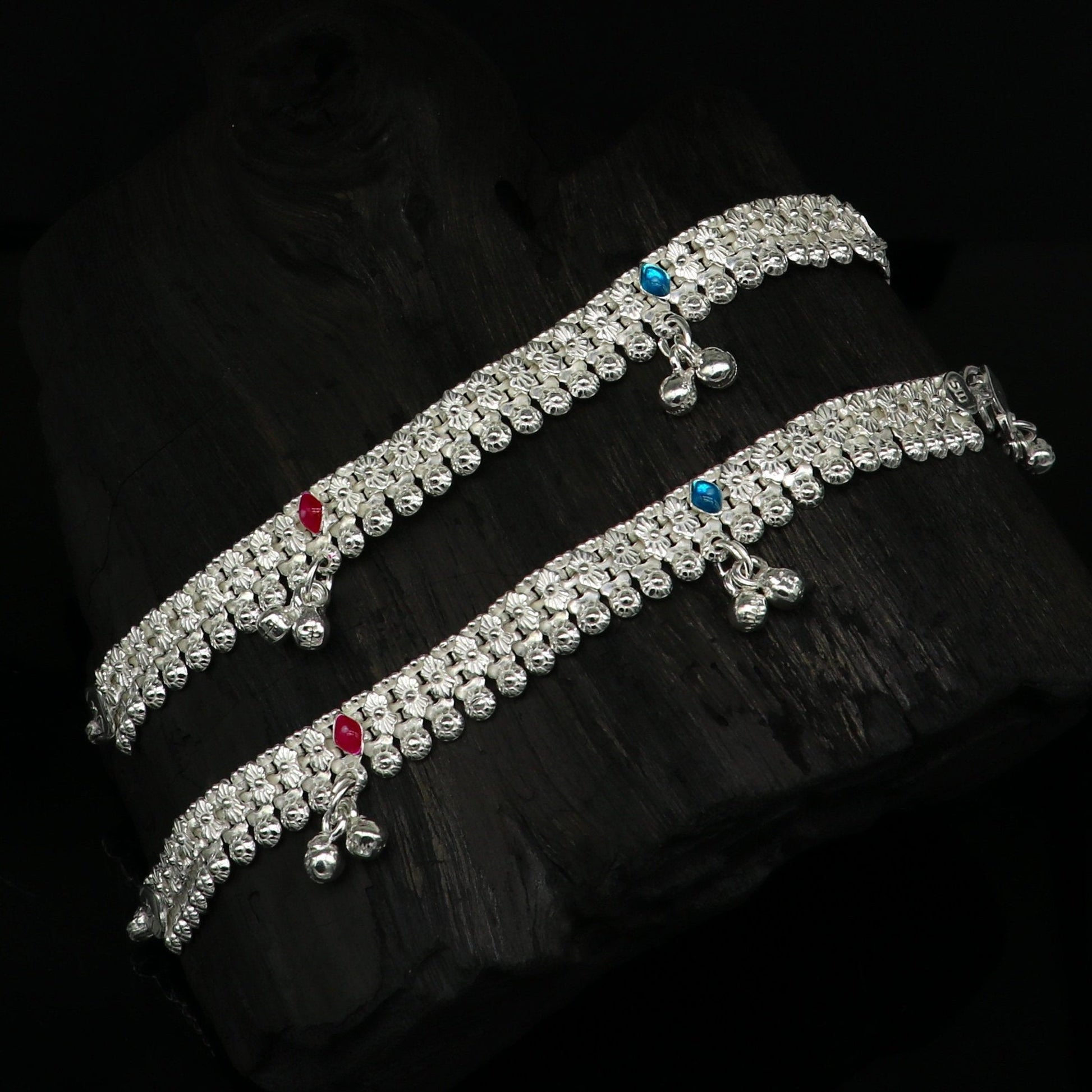 5.5" inches Sterling silver customized amazing silver ankle bracelet new born baby anklets Jingling charm anklets foot jewelry ank276 - TRIBAL ORNAMENTS