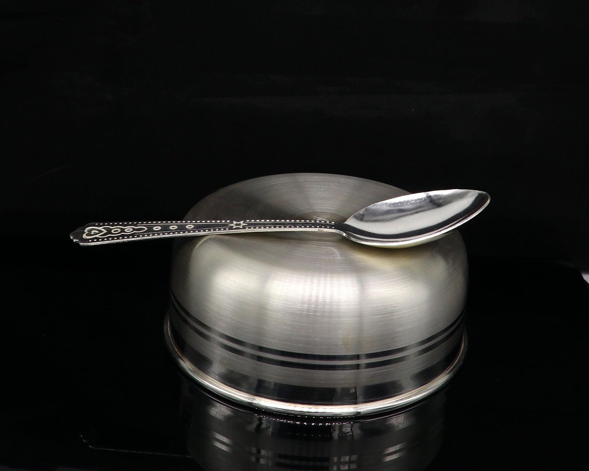 999 pure fine silver handmade solid bowl and spoon, silver baby utensils set, stay healthy kids/baby for using silver vessels, feeding sv126 - TRIBAL ORNAMENTS