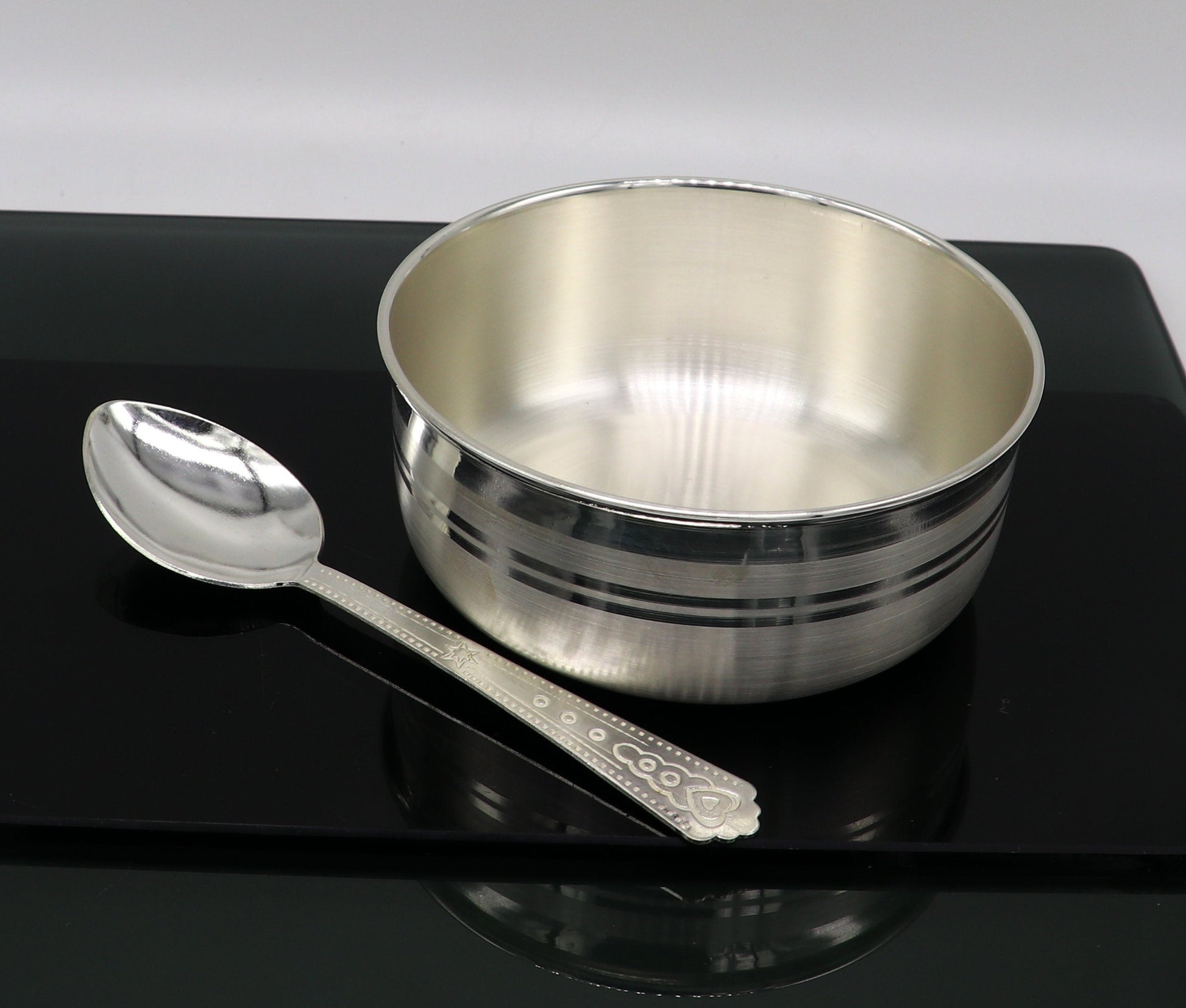 999 pure fine silver handmade solid bowl and spoon, silver baby utensils set, stay healthy kids/baby for using silver vessels, feeding sv126 - TRIBAL ORNAMENTS