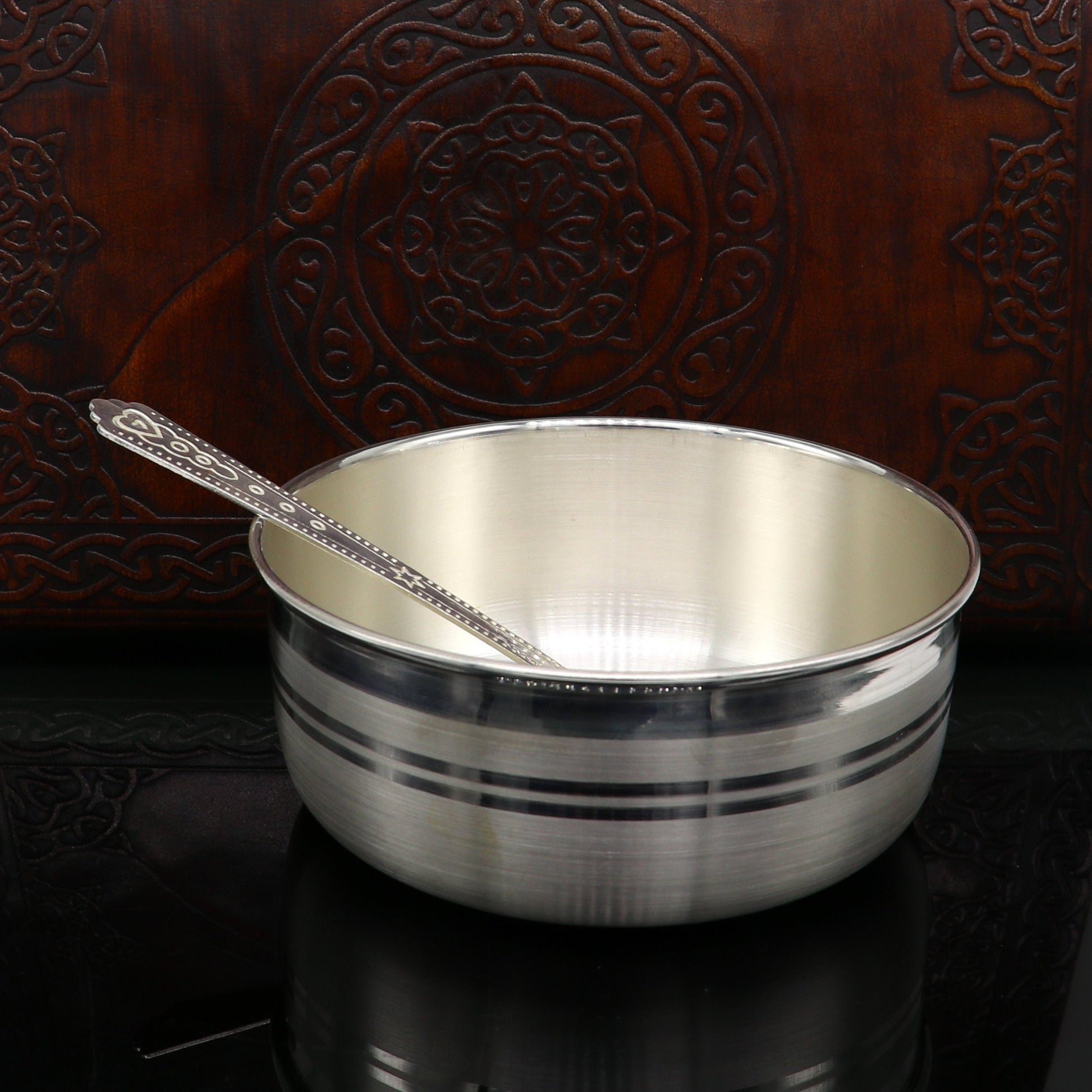 999 pure fine silver handmade solid bowl and spoon, silver baby utensils set, stay healthy kids/baby for using silver vessels, feeding sv126 - TRIBAL ORNAMENTS