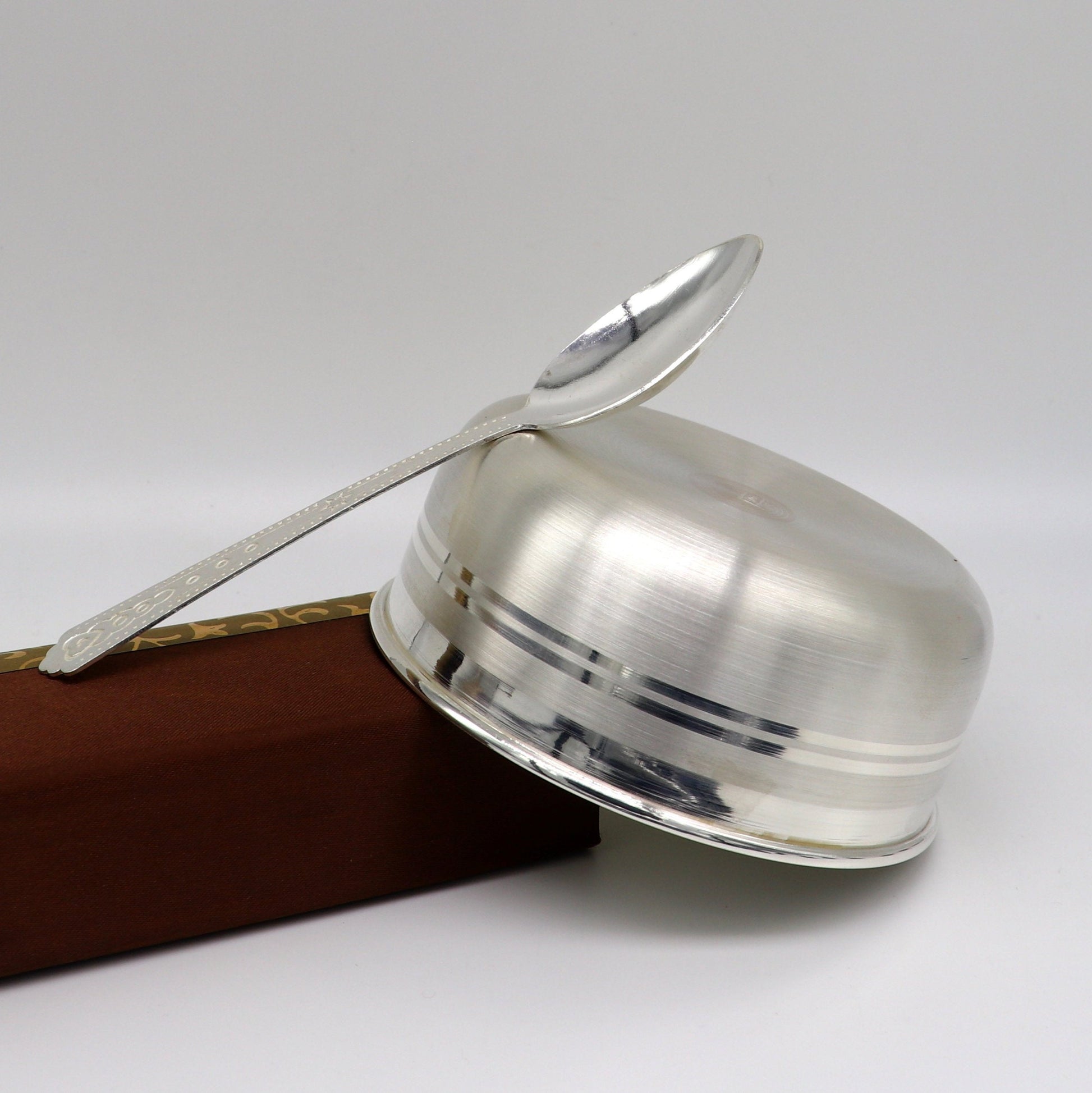 999 pure fine silver handmade solid bowl and spoon, silver baby utensils set, stay healthy kids/baby for using silver vessels, feeding sv126 - TRIBAL ORNAMENTS