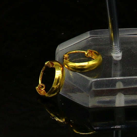 18kt yellow fine gold handmade customized hoops earring, excellent brides made clip on earring, Huggie Hoop Earrings jewelry ho67 - TRIBAL ORNAMENTS