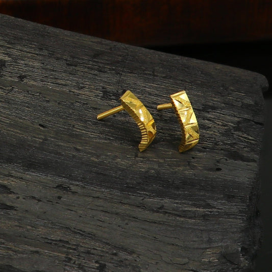 18kt yellow fine gold customized stud hoops earring, excellent brides made clip on earring, Huggie Hoop Earrings jewelry best gifting ho68 - TRIBAL ORNAMENTS