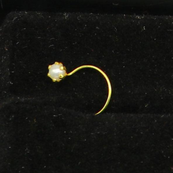 18 kt yellow fine gold customized nose pin, excellent single stone pearl nose pin, best gifting real gold jewelry for girl's women's gnp36 - TRIBAL ORNAMENTS