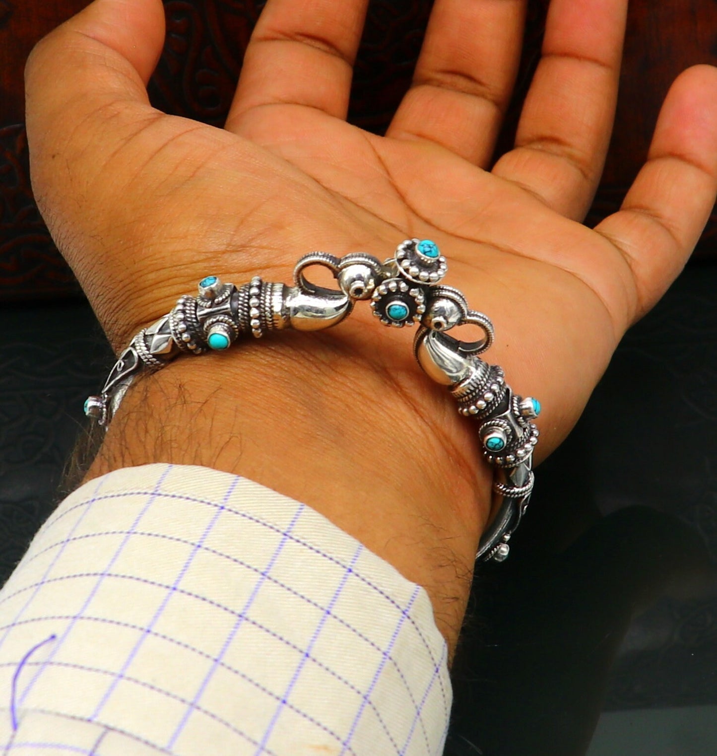 925 Sterling silver handmade Indian traditional vintage antique design customized tribal ethnic belly dance bangle bracelet kada nssk342 - TRIBAL ORNAMENTS