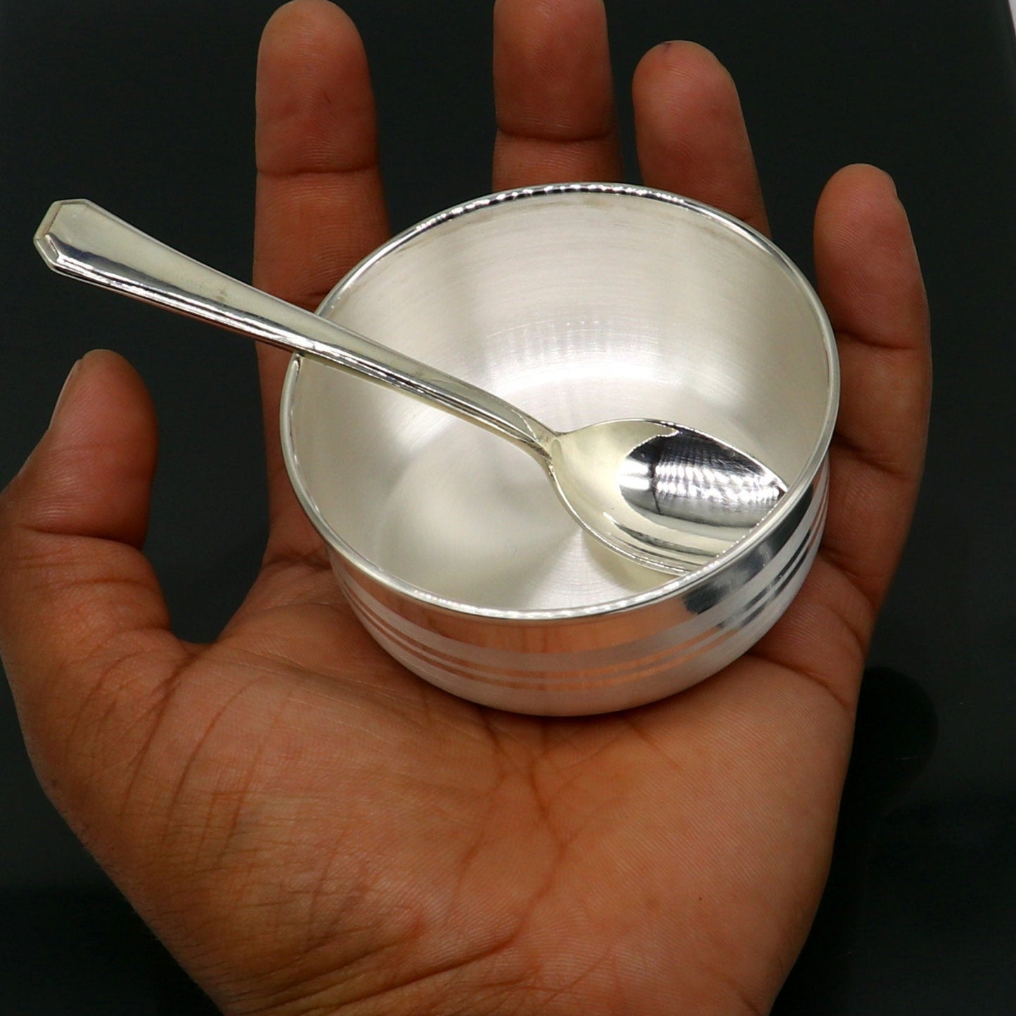 999 fine sterling silver handmade solid silver bowl and spoon, kids serving bowl, silver vessels, baby serving utensils baby set sv120 - TRIBAL ORNAMENTS