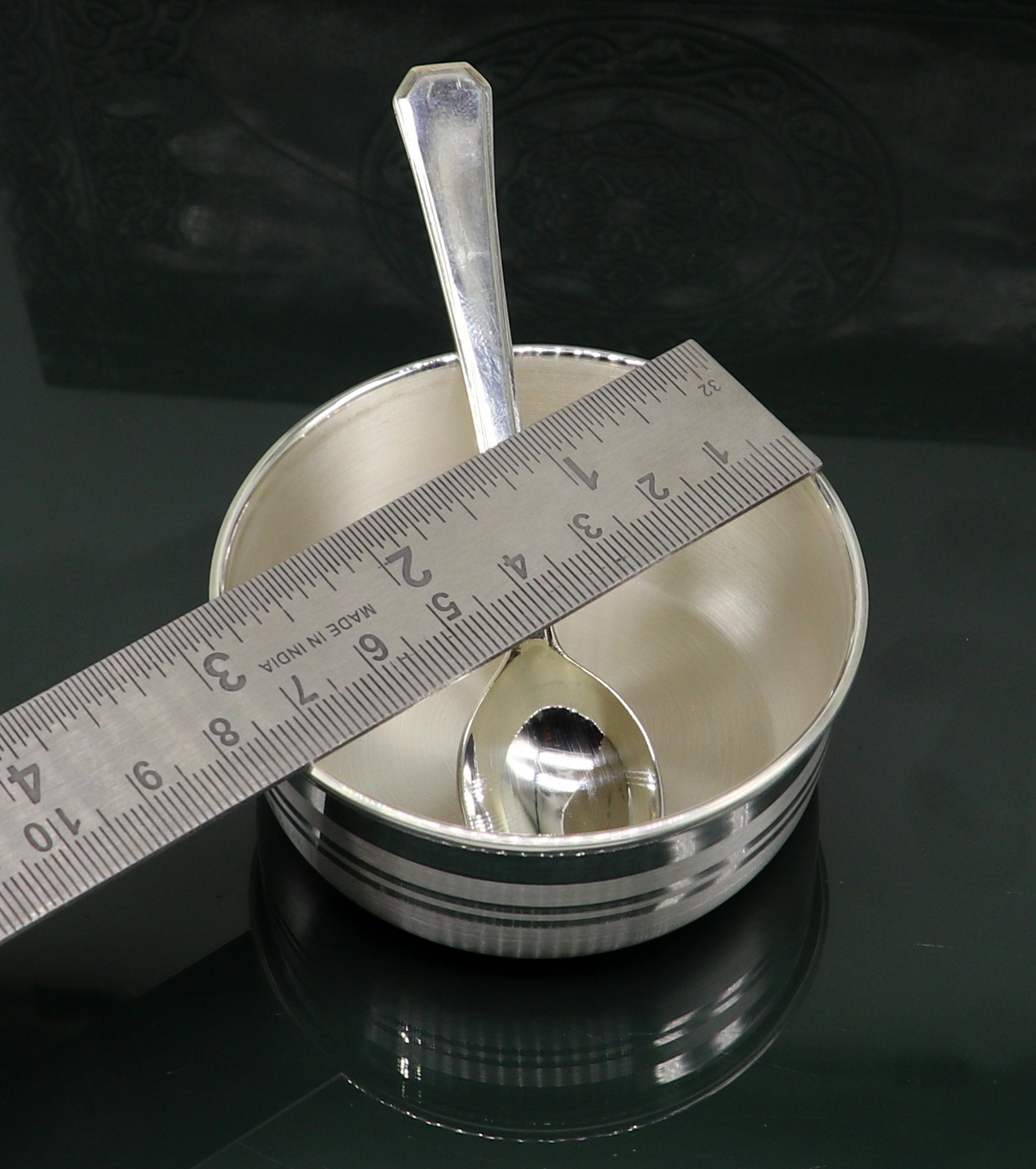 999 fine sterling silver handmade solid silver bowl and spoon, kids serving bowl, silver vessels, baby serving utensils baby set sv120 - TRIBAL ORNAMENTS