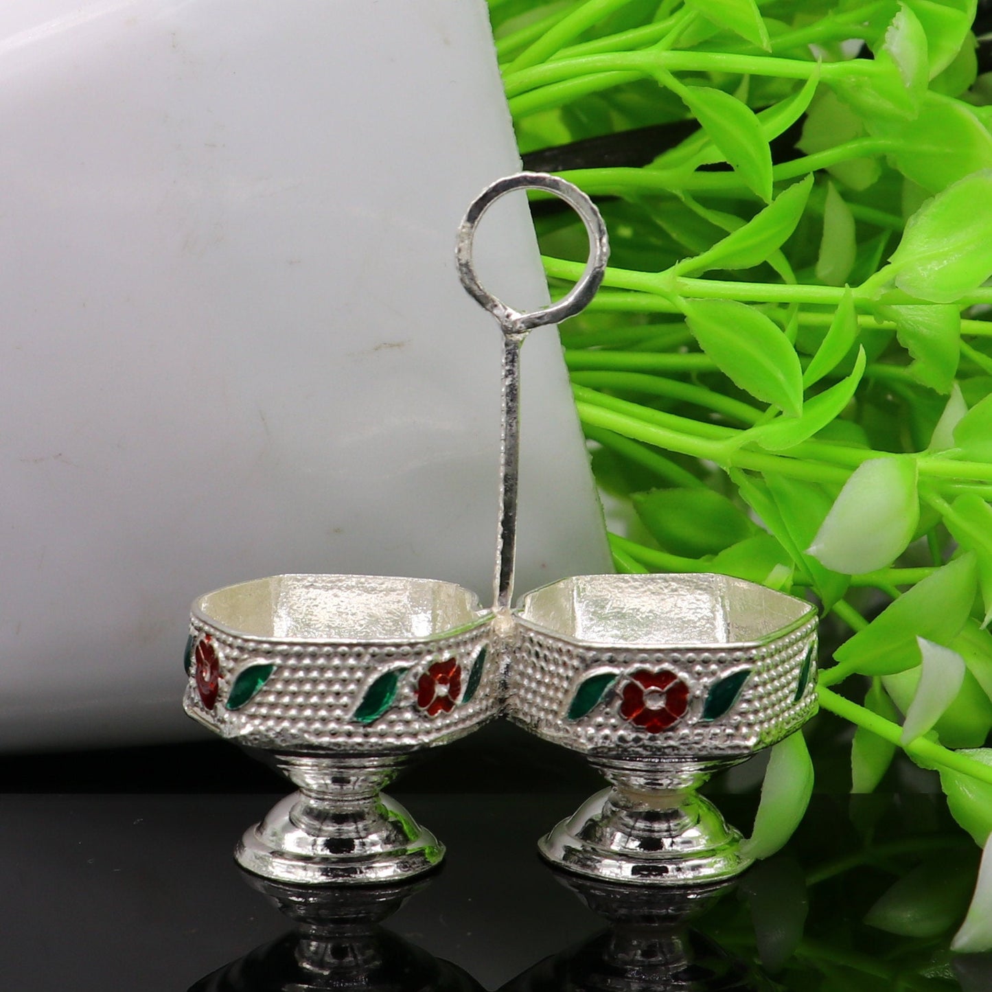 925 sterling silver handmade customized work puja utensils, silver tilak bowl, kesar chaindan kumkum patra or bowl, silver article su155 - TRIBAL ORNAMENTS