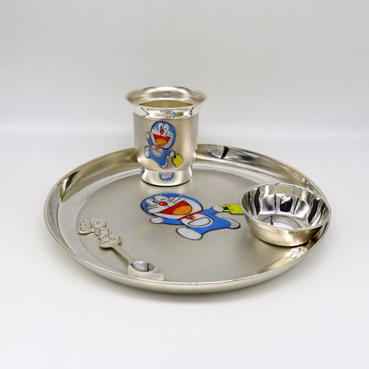 925 fine silver combo bowl, spoon ,Water/milk tumbler and plate/tray, silver baby dinner set utensils, best gifting utensils ideas sv131 - TRIBAL ORNAMENTS