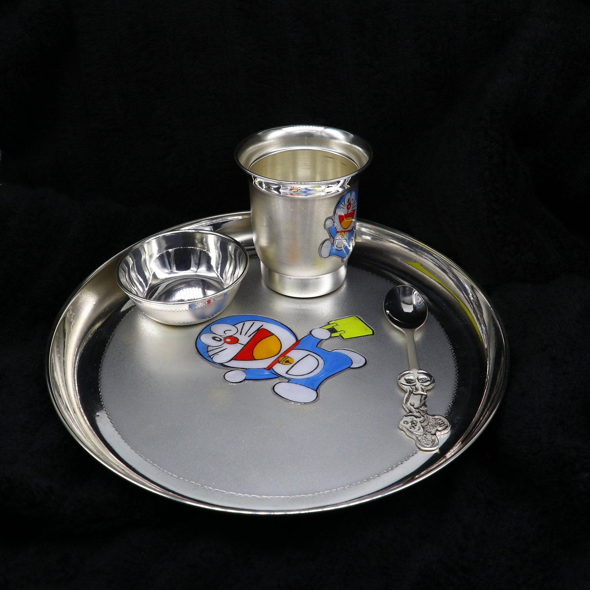 925 fine silver combo bowl, spoon ,Water/milk tumbler and plate/tray, silver baby dinner set utensils, best gifting utensils ideas sv131 - TRIBAL ORNAMENTS