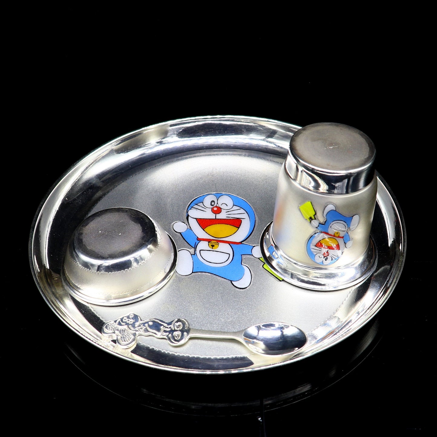 925 fine silver combo bowl, spoon ,Water/milk tumbler and plate/tray, silver baby dinner set utensils, best gifting utensils ideas sv131 - TRIBAL ORNAMENTS
