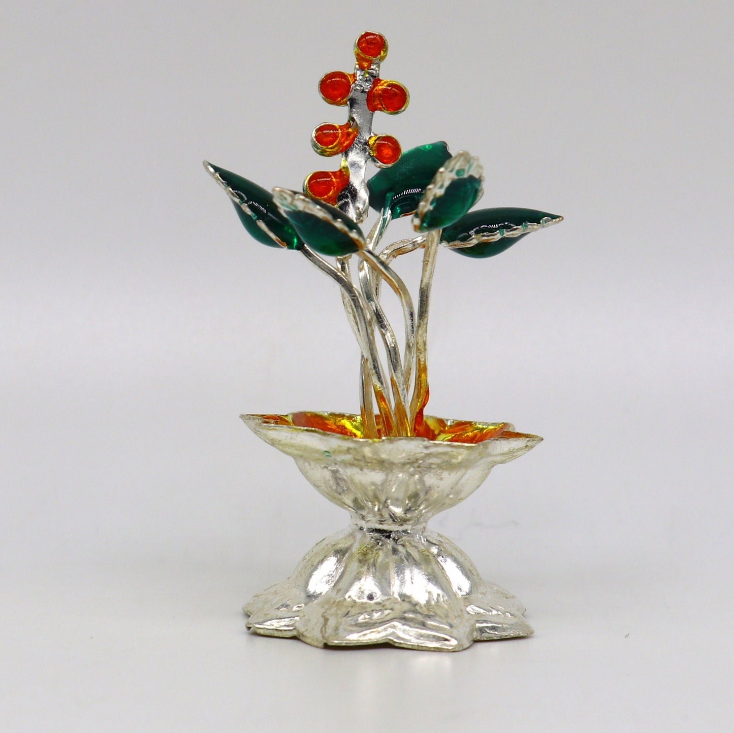 925 sterling silver handmade mini tulsi plant basil rosary plant for puja temple article, excellent customized silver utensils article su157 - TRIBAL ORNAMENTS