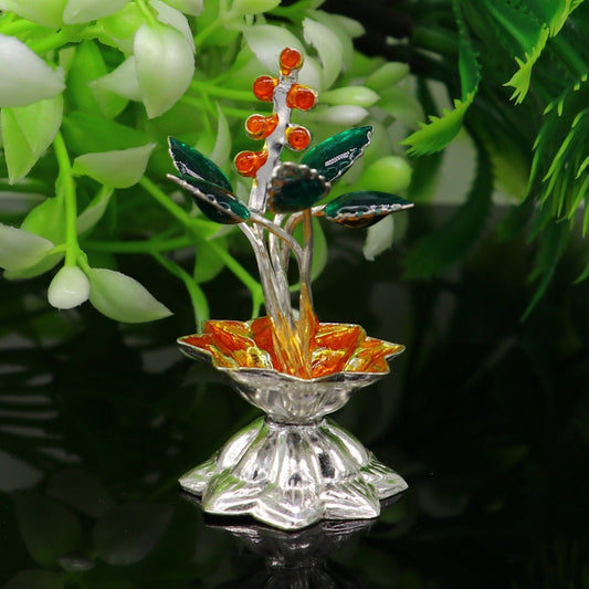 925 sterling silver handmade mini tulsi plant basil rosary plant for puja temple article, excellent customized silver utensils article su157 - TRIBAL ORNAMENTS
