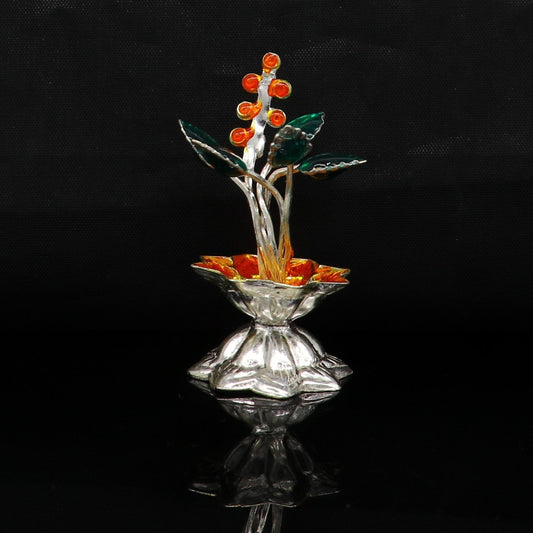 925 sterling silver handmade mini tulsi plant basil rosary plant for puja temple article, excellent customized silver utensils article su157 - TRIBAL ORNAMENTS