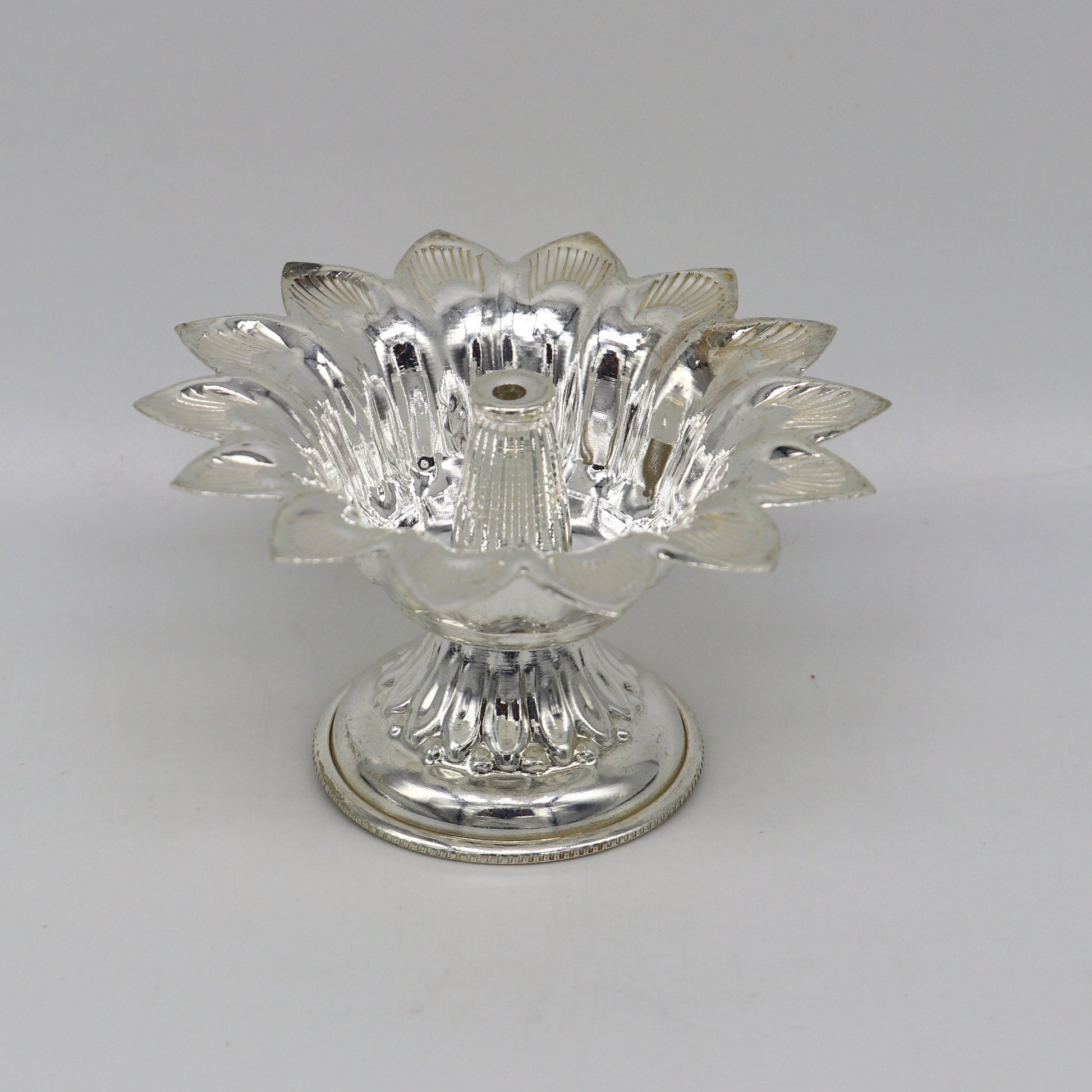 Fine 999 silver handmade flower shape oil lamp, silver temple utensils, silver diya, deepak, silver vessels, silver art decorative art su174 - TRIBAL ORNAMENTS