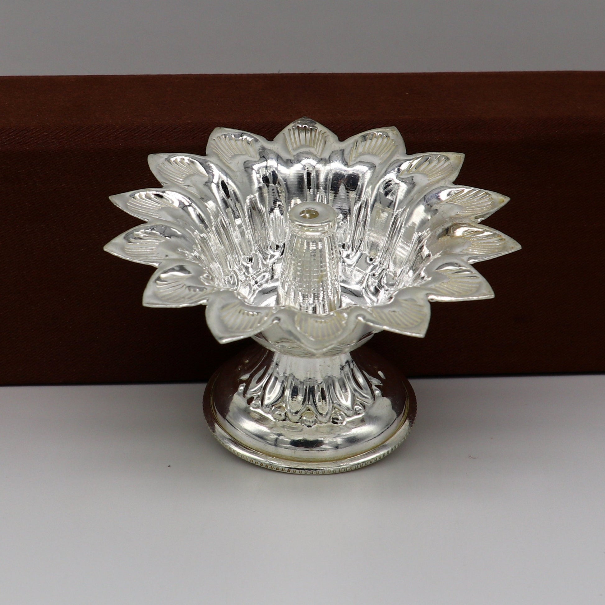 Fine 999 silver handmade flower shape oil lamp, silver temple utensils, silver diya, deepak, silver vessels, silver art decorative art su174 - TRIBAL ORNAMENTS