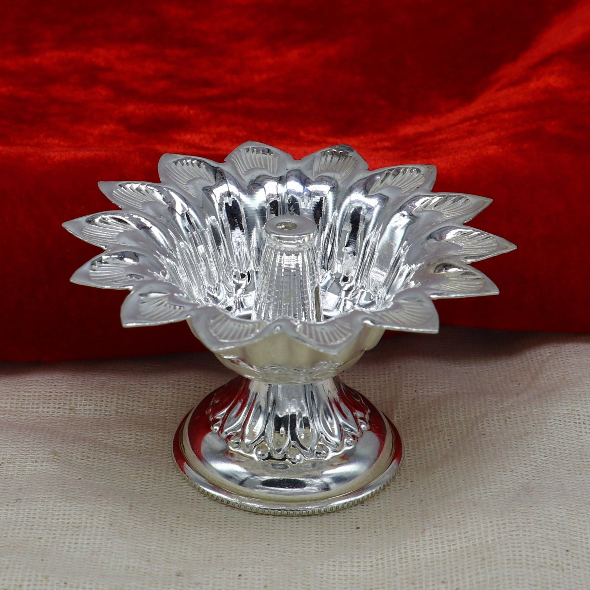 Fine 999 silver handmade flower shape oil lamp, silver temple utensils, silver diya, deepak, silver vessels, silver art decorative art su174 - TRIBAL ORNAMENTS