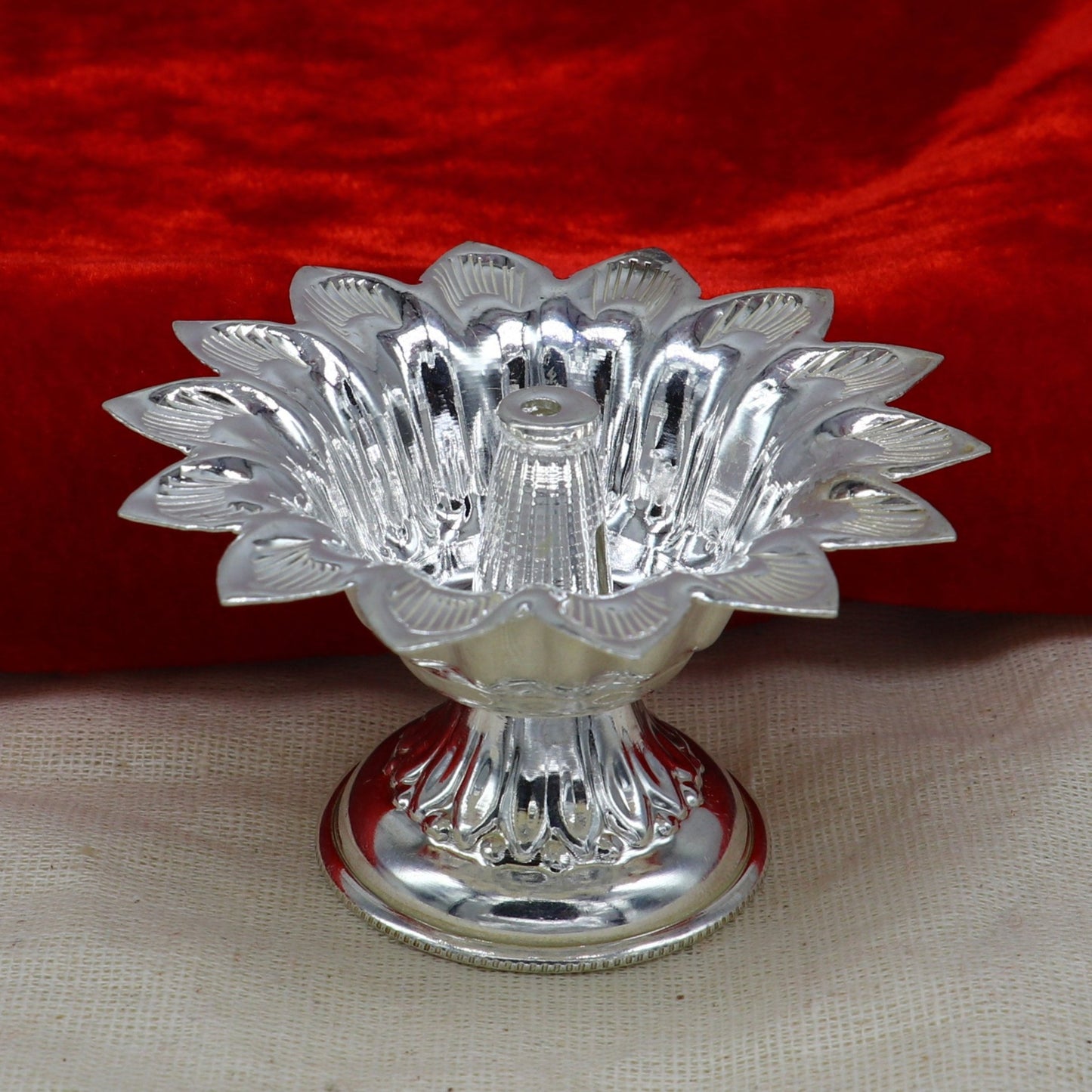 Fine 999 silver handmade flower shape oil lamp, silver temple utensils, silver diya, deepak, silver vessels, silver art decorative art su175 - TRIBAL ORNAMENTS