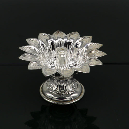 Fine 999 silver handmade flower shape oil lamp, silver temple utensils, silver diya, deepak, silver vessels, silver art decorative art su174 - TRIBAL ORNAMENTS