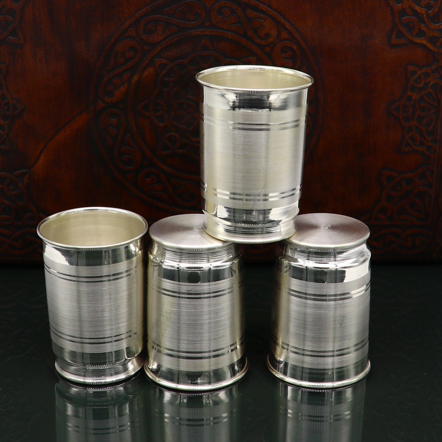 999 silver handmade baby glass set, water/milk Glass tumbler, best gifting silver vodka glass, wine glass set, baby feeding utensils sv134 - TRIBAL ORNAMENTS