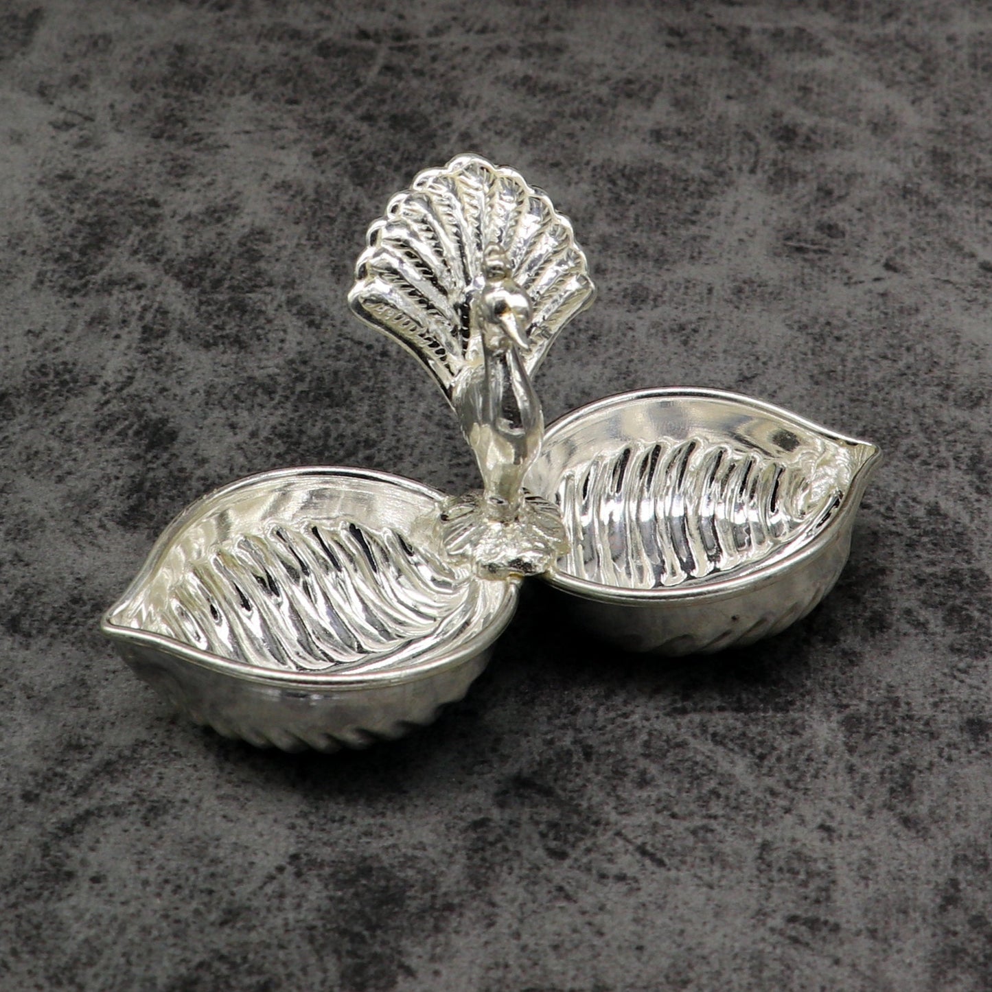 Vintage design handmade 925 sterling silver gorgeous peacock style tilak combo bowl, tilak patra, puja utensils, temple article su178 - TRIBAL ORNAMENTS