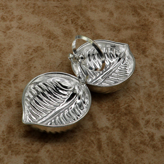 Handmade pure 925 sterling silver gorgeous leaf design stylish tilak combo mini bowl, tilak patra, puja utensils, temple article su180 - TRIBAL ORNAMENTS