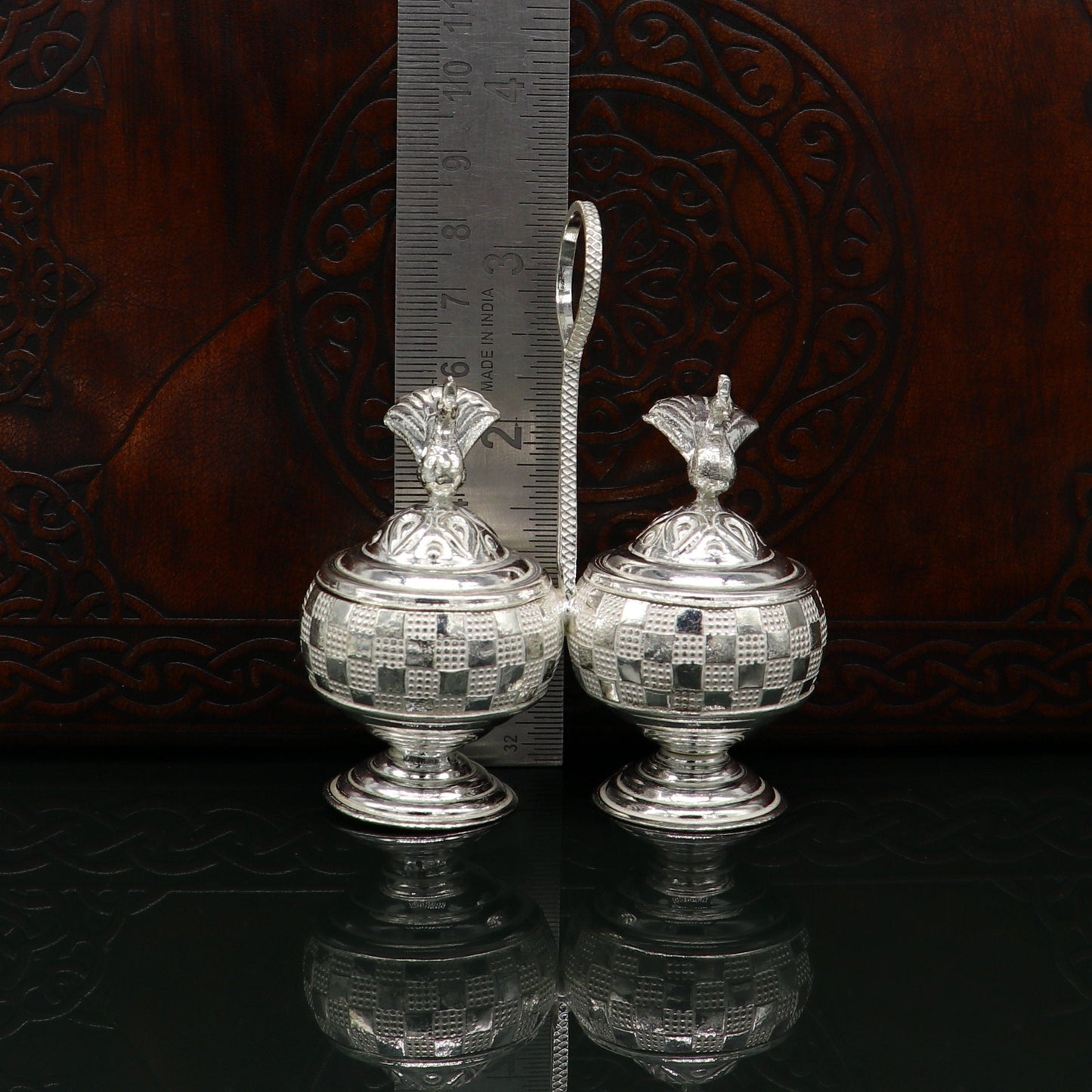 Vintage 925 sterling silver peacock trinket box, excellent kumkum/ sindur, sandal, saffron tilak box, brides gift or puja utensils su183 - TRIBAL ORNAMENTS