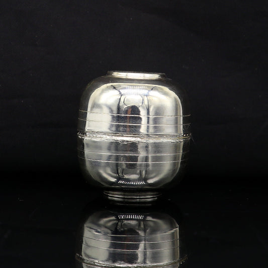 999 fine silver handmade gorgeous prasad box for god, trinket box, container box, brides gifting, jewelry box, solid silver article stb94 - TRIBAL ORNAMENTS