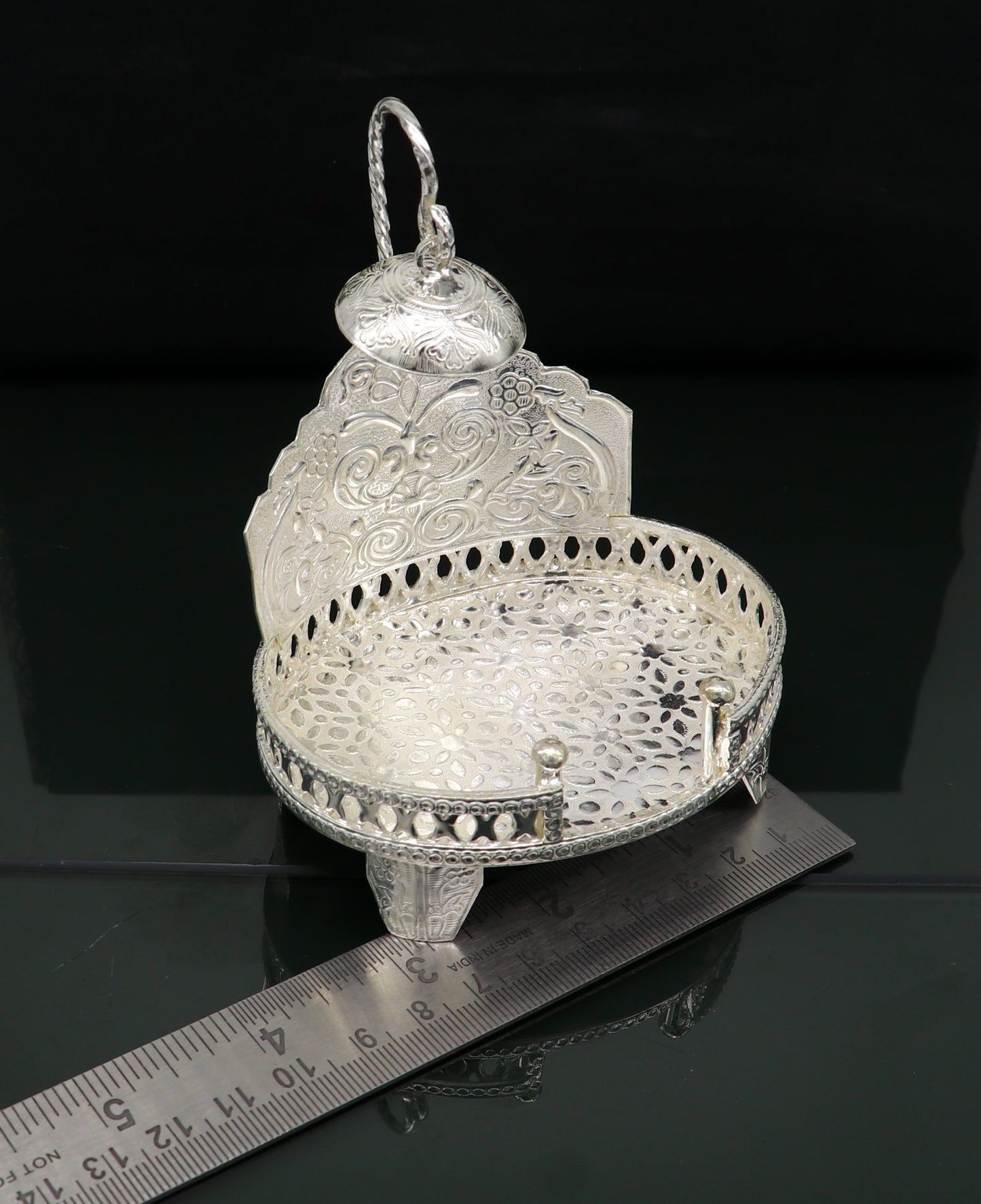 925 pure sterling silver handcrafted sinhasan, idol krishna Bal Gopala throne, god statue's stand chair, temple art puja article su184 - TRIBAL ORNAMENTS