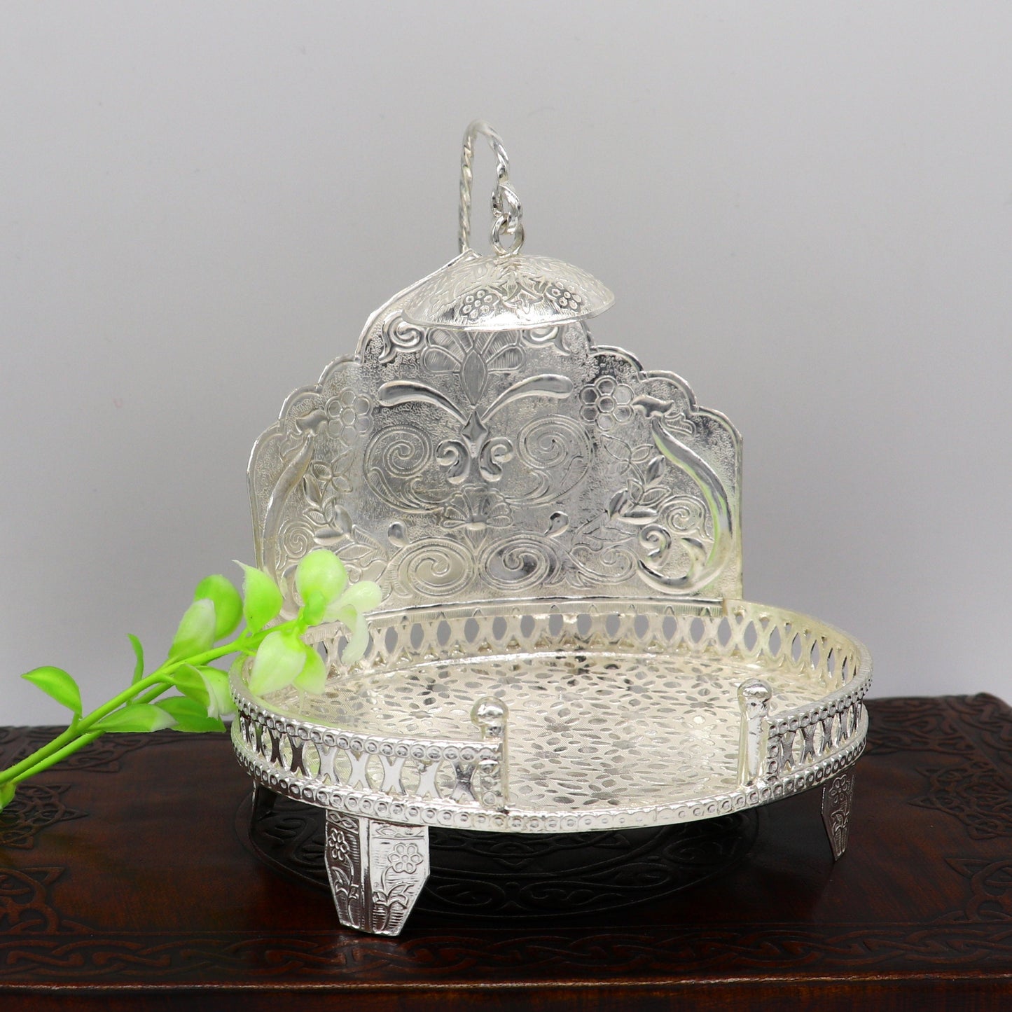 Vintage design 925 pure sterling silver Sinhasan, idol krishna Bal Gopala throne, god statue's stand chair, temple art puja article su186 - TRIBAL ORNAMENTS