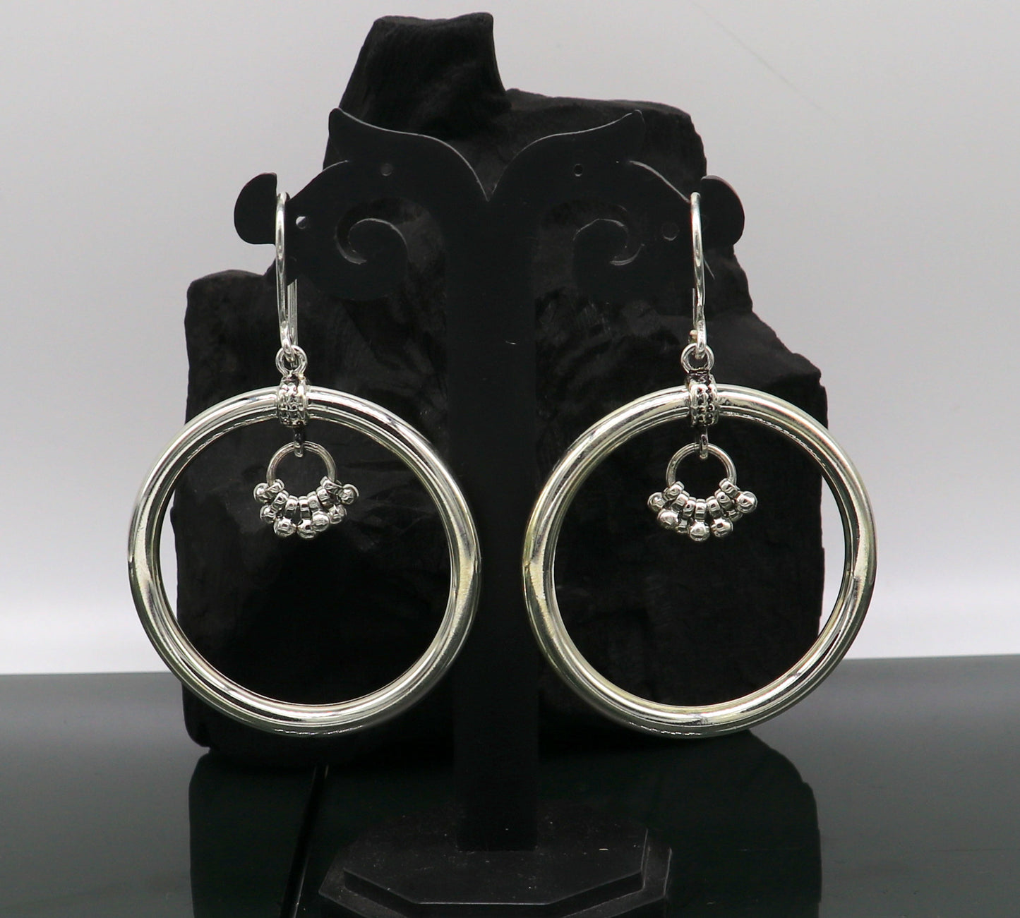 925 fine sterling silver customized round circle hoops earring, beautiful brides wedding earrings drop dangle charm jewelry ear607 - TRIBAL ORNAMENTS