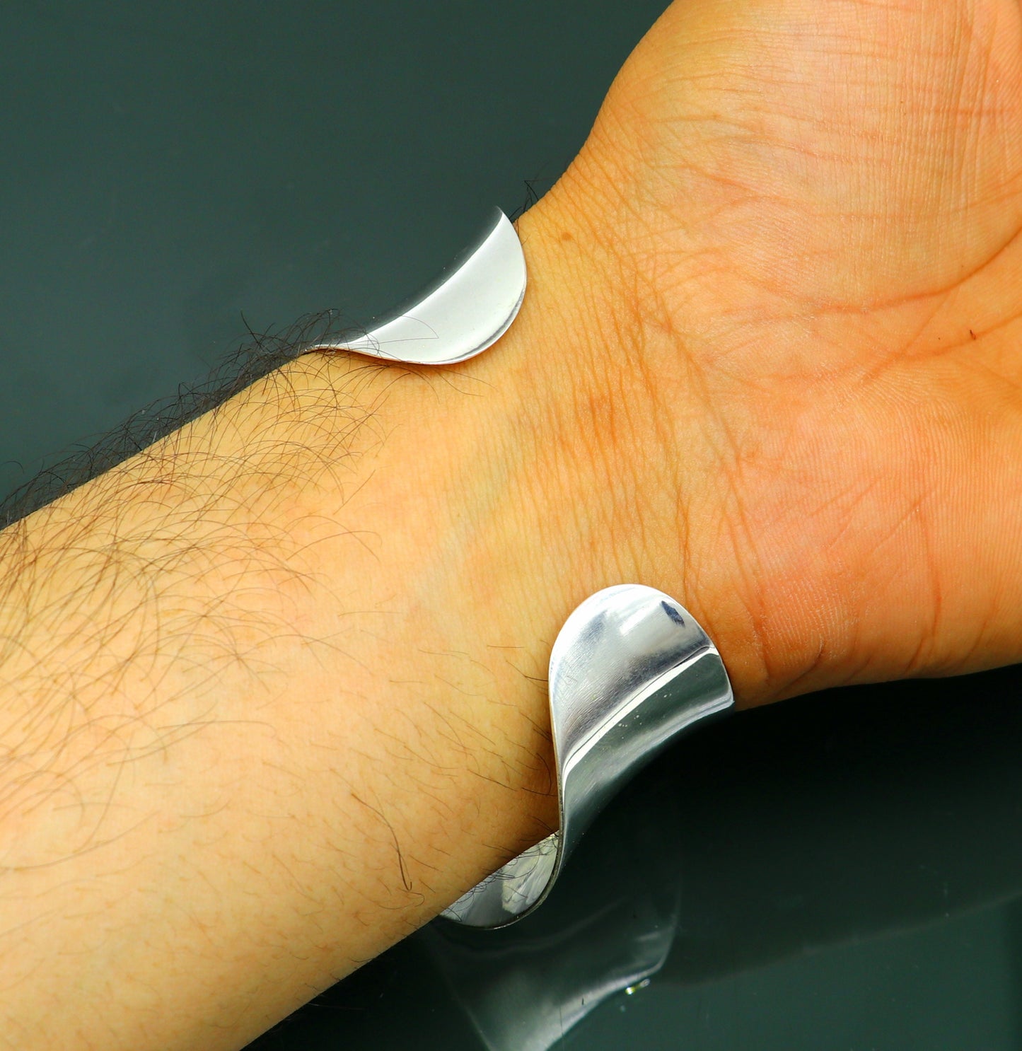 Pure 925 sterling silver solid open face adjustable bangle bracelet, gorgeous bright shiny curved bangle, best brides gift wedding cuff38 - TRIBAL ORNAMENTS