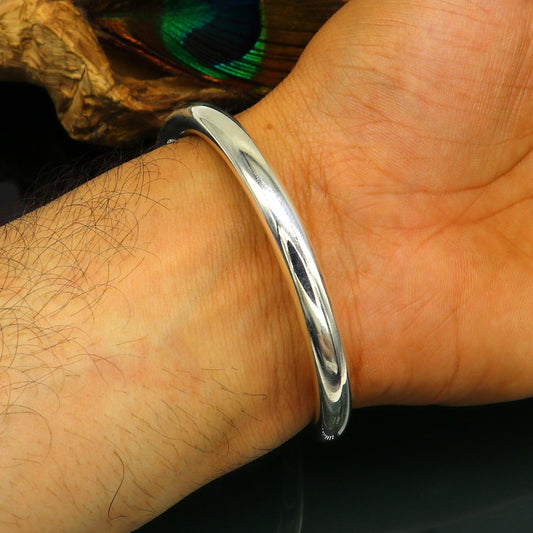 Fine 925 sterling silver plain shiny bright bangle bracelet kada, excellent personalized gifting stylish fancy bangle men's or girls nssk350 - TRIBAL ORNAMENTS