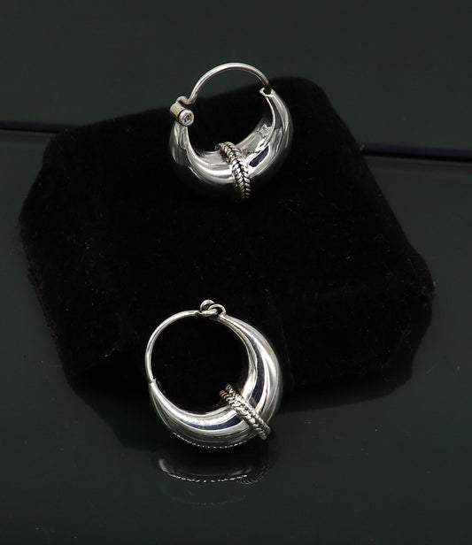 925 sterling silver fabulous hoops earring, vintage antique tribal kundal earring from Rajasthan India, best gifting unisex jewelry ear627 - TRIBAL ORNAMENTS