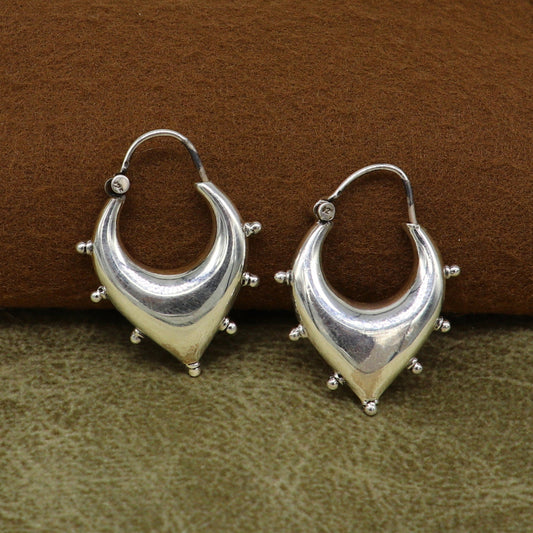 Vintage Design 925 sterling silver fabulous hoops earring, tribal kundal earring from Rajasthan India, best gifting unisex jewelry ear624 - TRIBAL ORNAMENTS