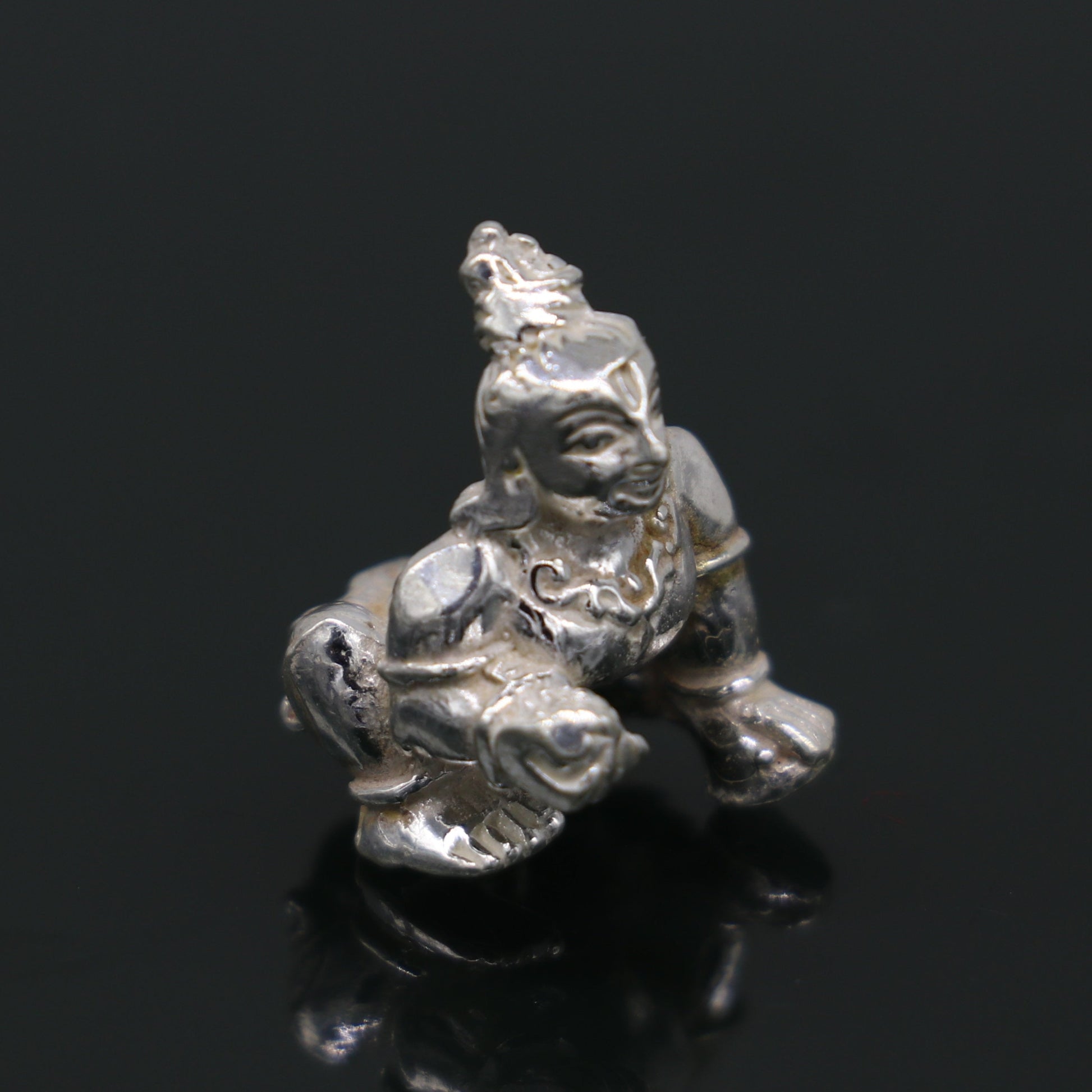 Solid silver handmade Hindu idol little Krishna, Ladu Gopal, small statue sculpture home temple Balgopal puja art, crawling krishna su198 - TRIBAL ORNAMENTS