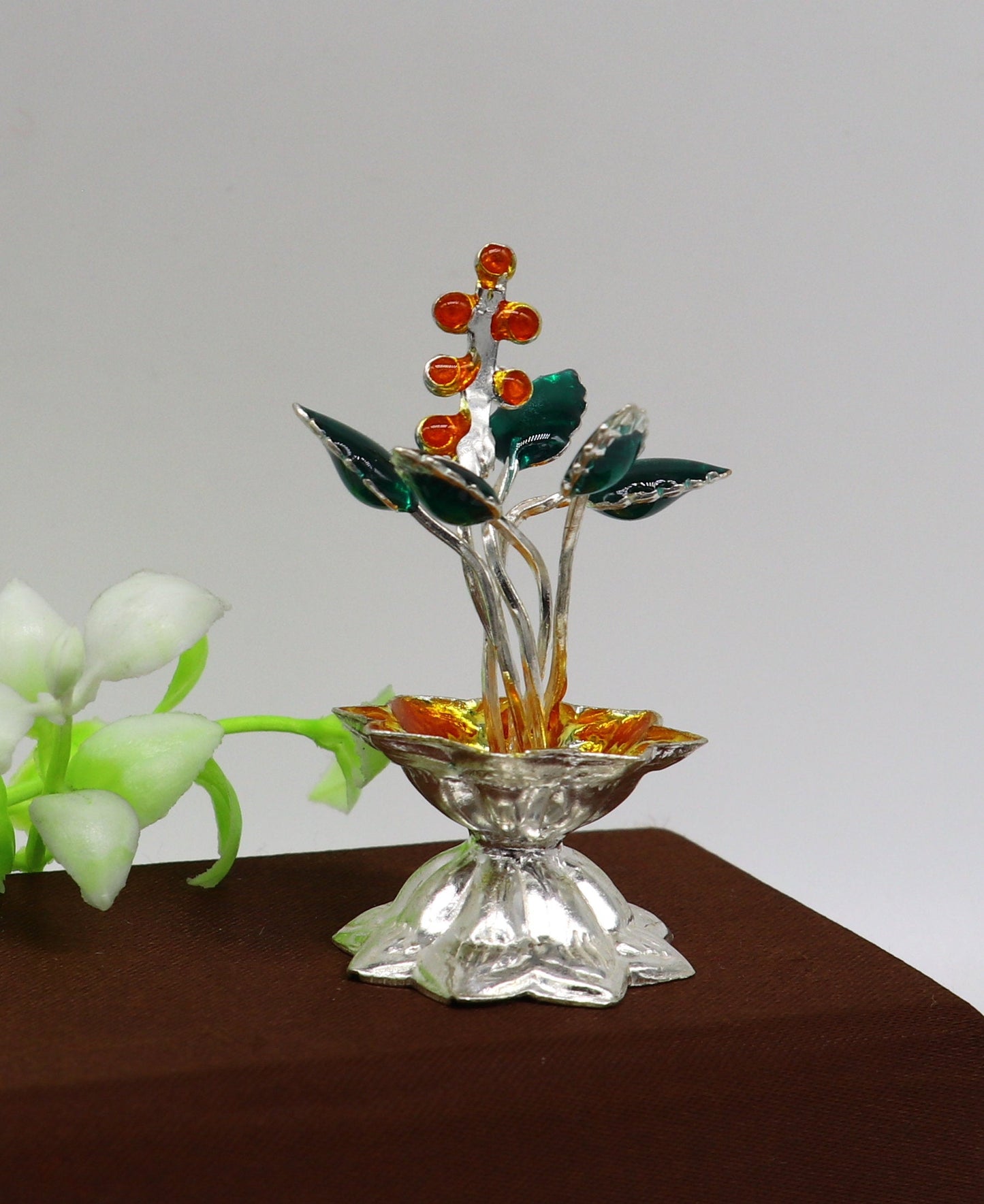 925 sterling silver handmade mini tulsi plant basil rosary plant for puja temple article, excellent customized silver utensils article su157 - TRIBAL ORNAMENTS