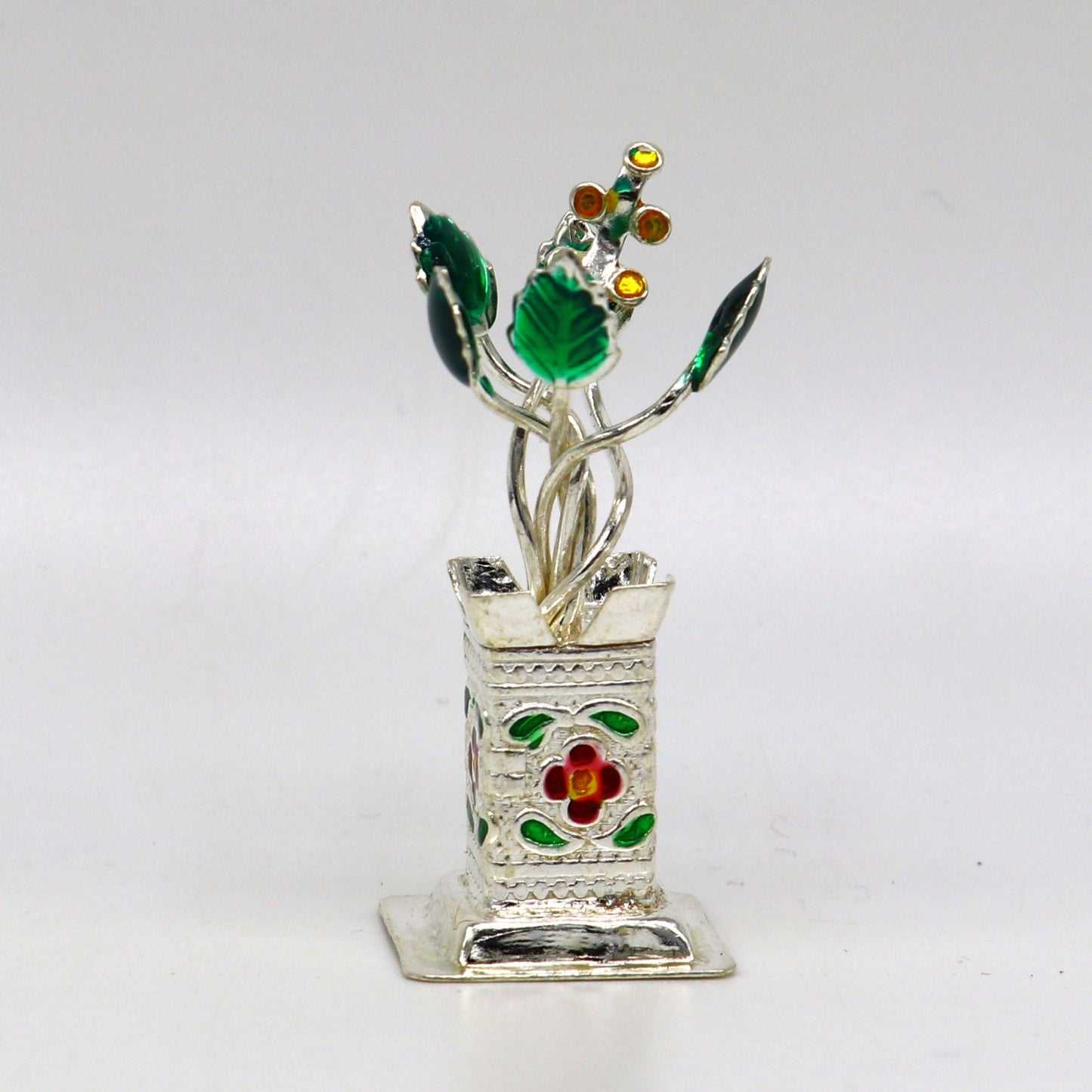 925 sterling silver handmade mini tulsi plant basil rosary plant for puja temple article, excellent customized silver utensils art su158 - TRIBAL ORNAMENTS