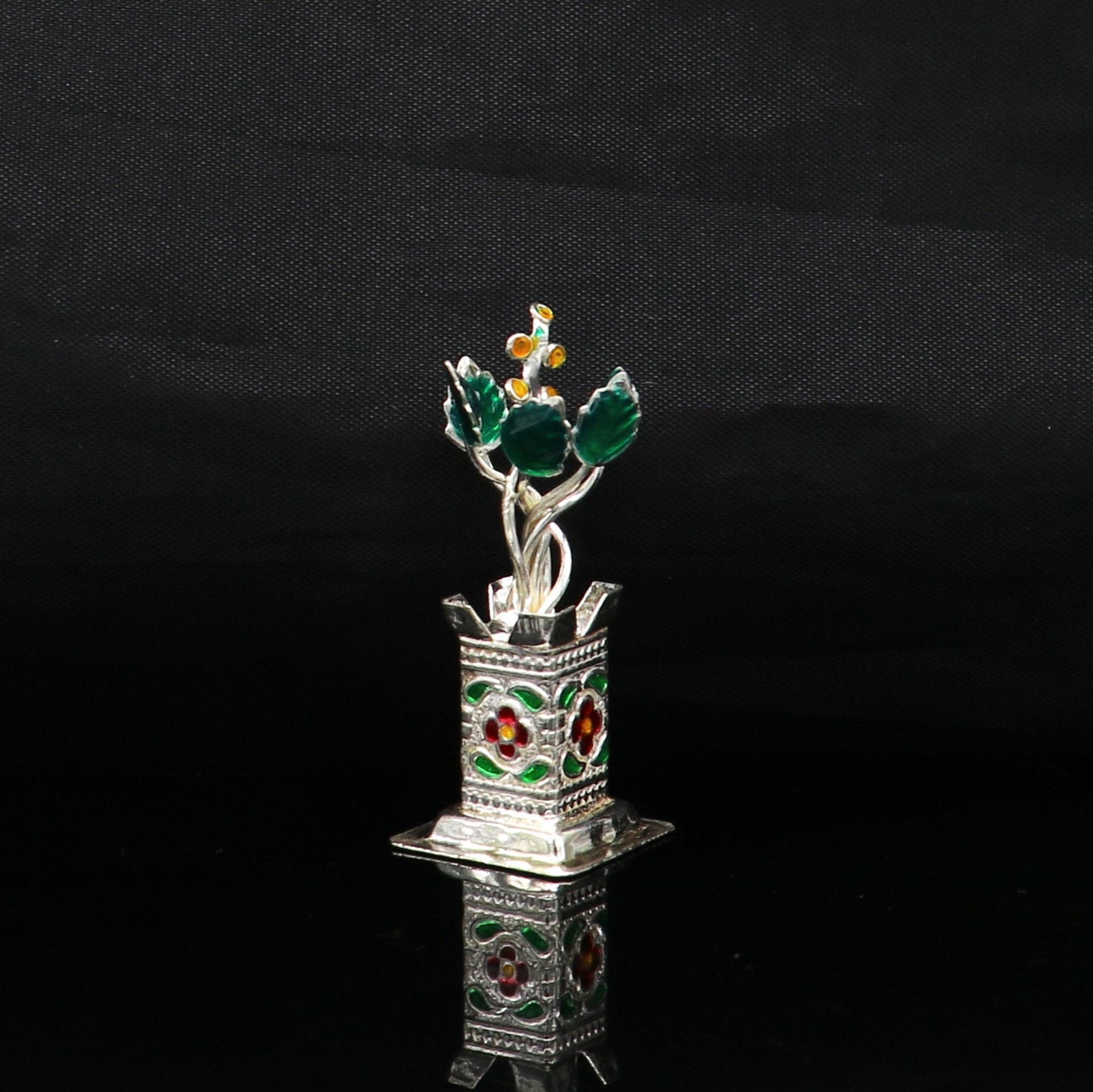 925 sterling silver handmade mini tulsi plant basil rosary plant for puja temple article, excellent customized silver utensils art su158 - TRIBAL ORNAMENTS