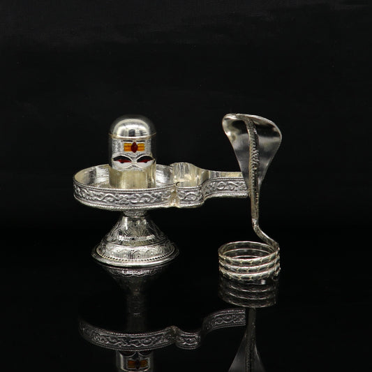 Fine 925 sterling silver handmade Lord shiva-Linga Stand, silver utensil, silver puja temple art, shiva lingam stand with serpent su161 - TRIBAL ORNAMENTS