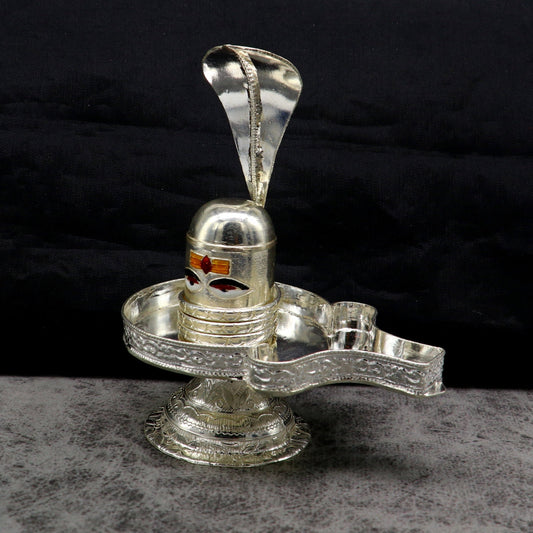 4" 925 sterling silver handcrafted Lord shiva-Linga Stand, silver utensil, silver puja temple art, shiva lingam stand with serpent su162 - TRIBAL ORNAMENTS