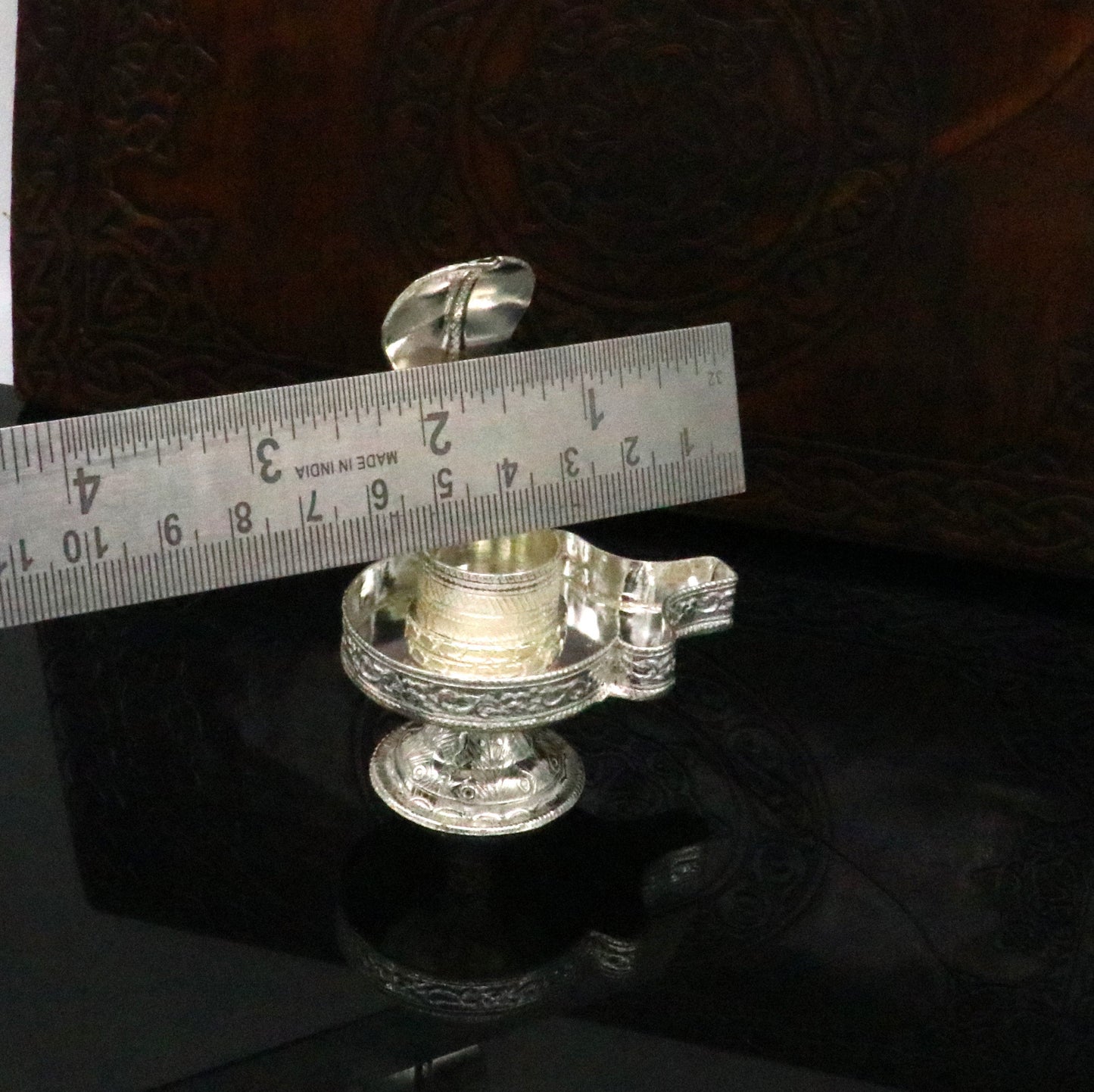 925 fine solid sterling silver lord shiva lingam stand/jalheri, use for put/hold shiva lingam in home temple, awesome handmade article su167 - TRIBAL ORNAMENTS