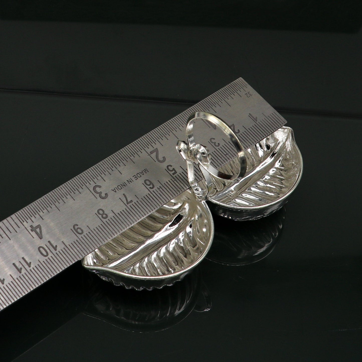 Handmade pure 925 sterling silver gorgeous leaf design stylish tilak combo mini bowl, tilak patra, puja utensils, temple article su180 - TRIBAL ORNAMENTS