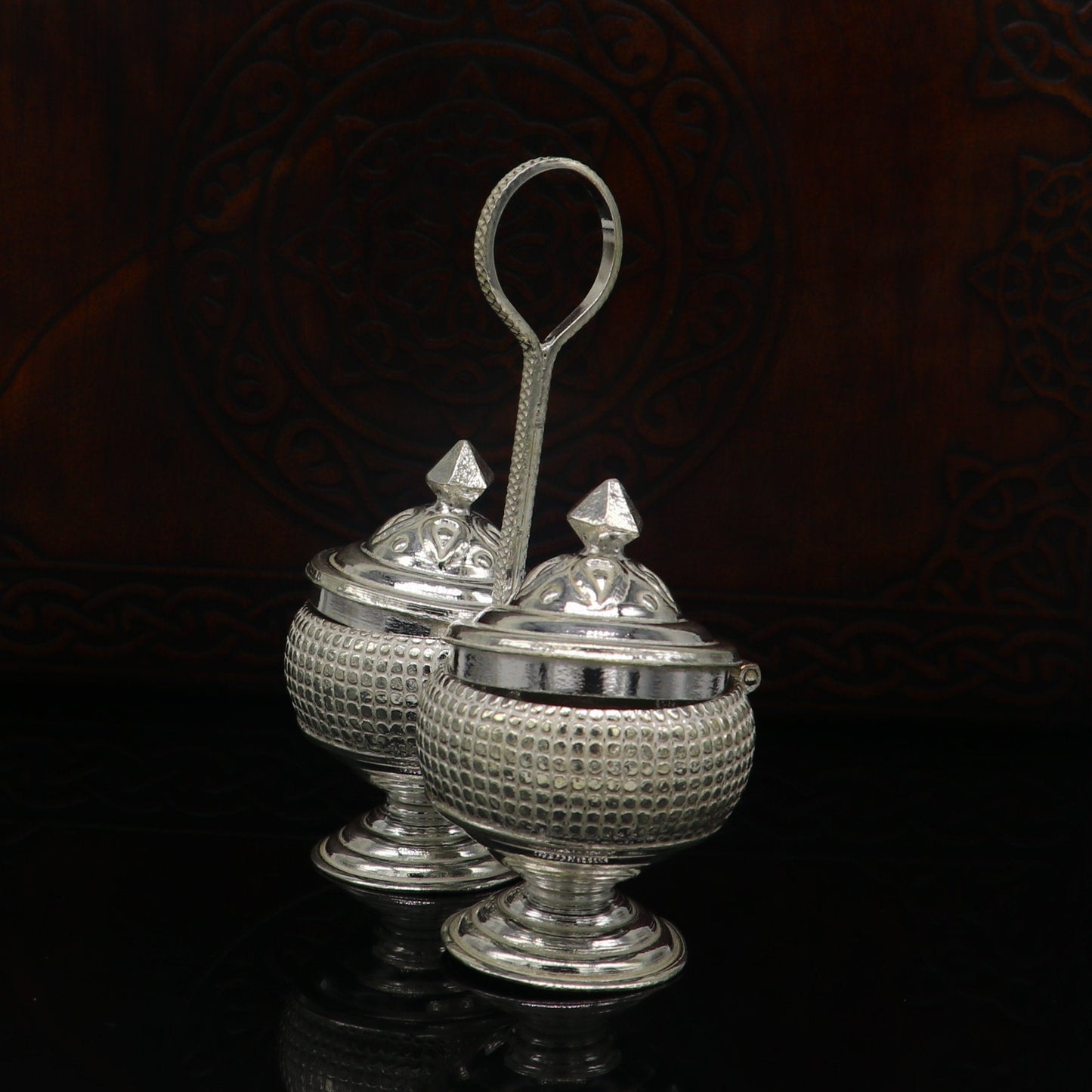 Vintage design 925 sterling silver trinket box, excellent kumkum/ sindur, sandal, saffron tilak box, brides gift or puja utensils su182 - TRIBAL ORNAMENTS
