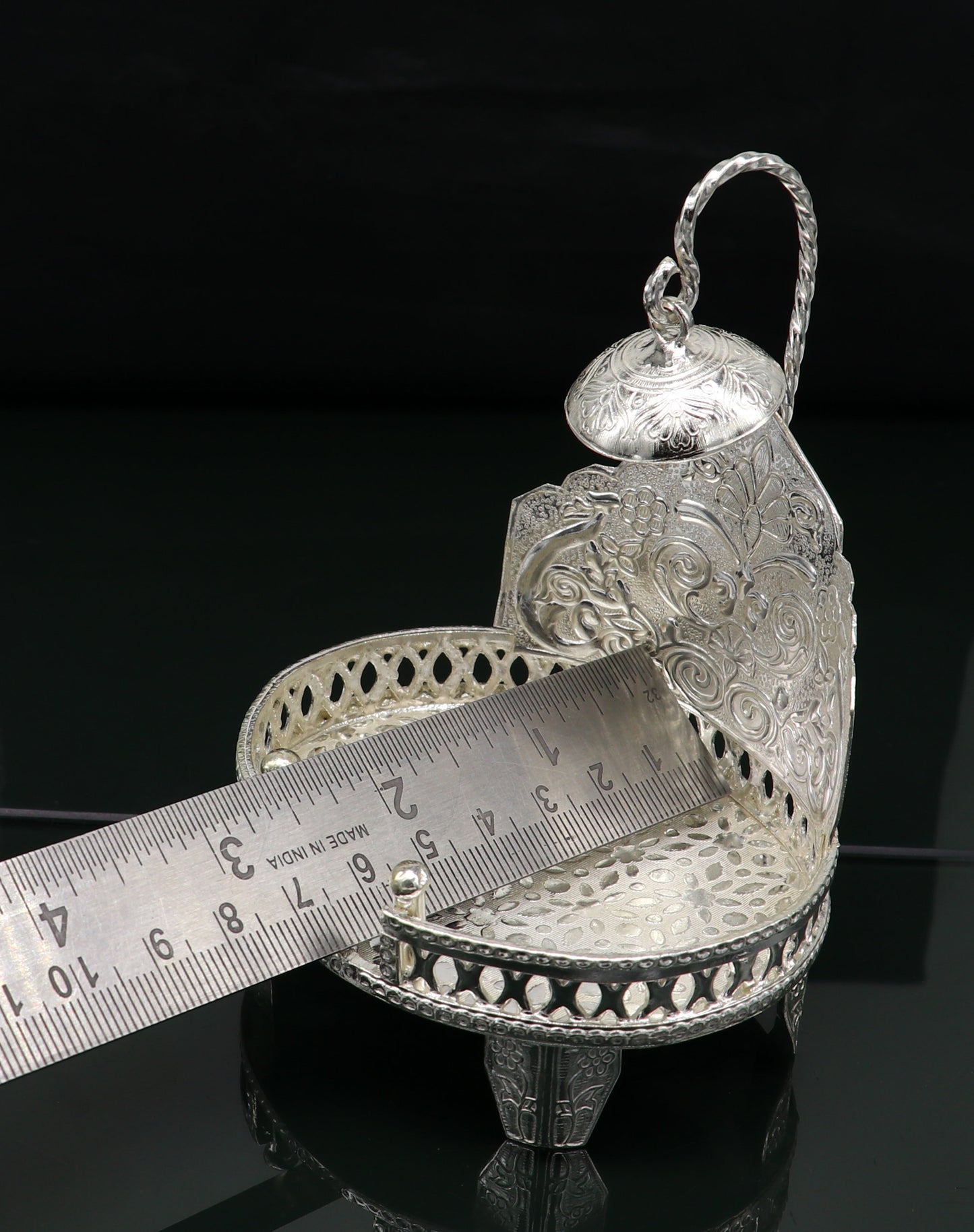 925 pure sterling silver handcrafted sinhasan, idol krishna Bal Gopala throne, god statue's stand chair, temple art puja article su184 - TRIBAL ORNAMENTS