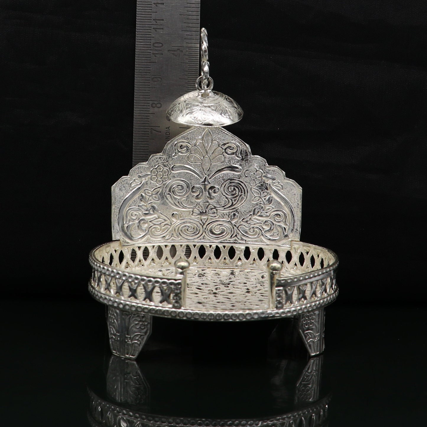 925 pure sterling silver handcrafted sinhasan, idol krishna Bal Gopala throne, god statue's stand chair, temple art puja article su184 - TRIBAL ORNAMENTS