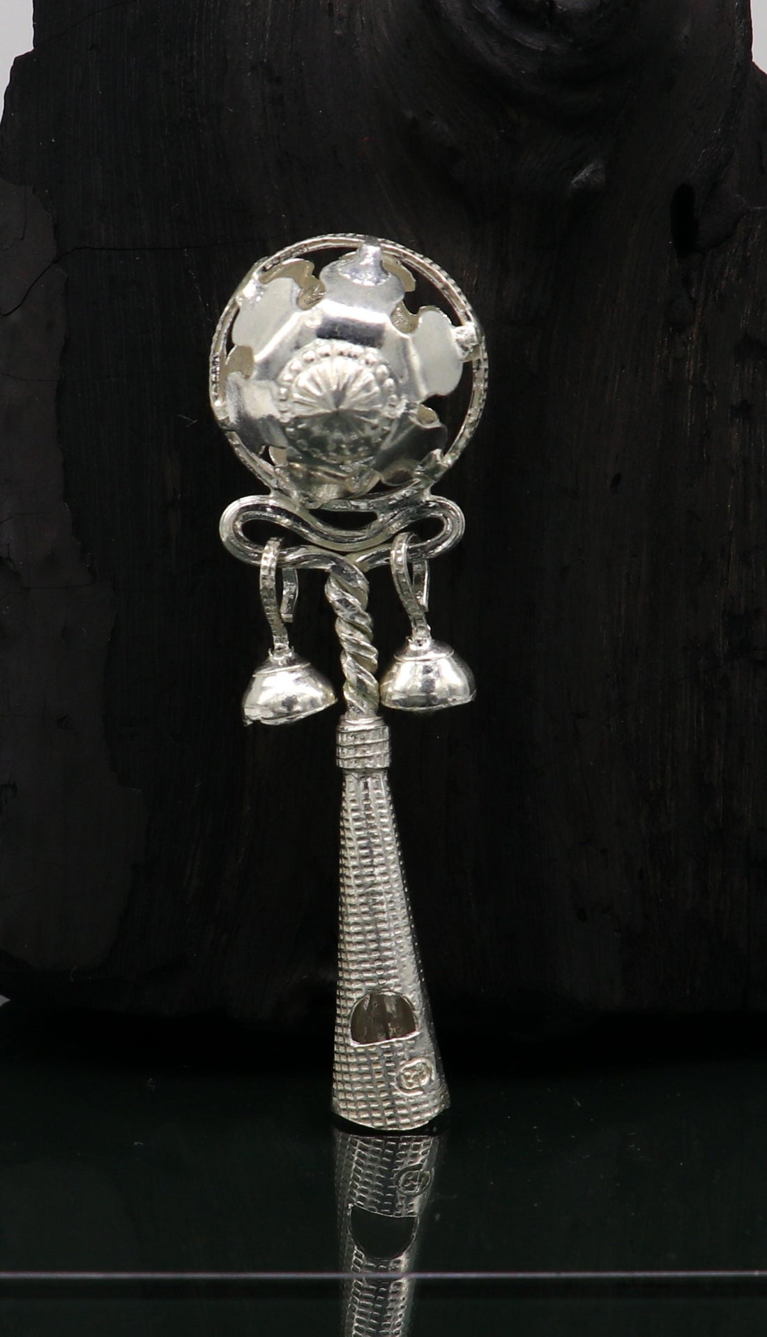 Solid sterling silver handmade design new born baby gifting bells toy, baby krishna gifting toy, silver whistle, silver temple article su192 - TRIBAL ORNAMENTS