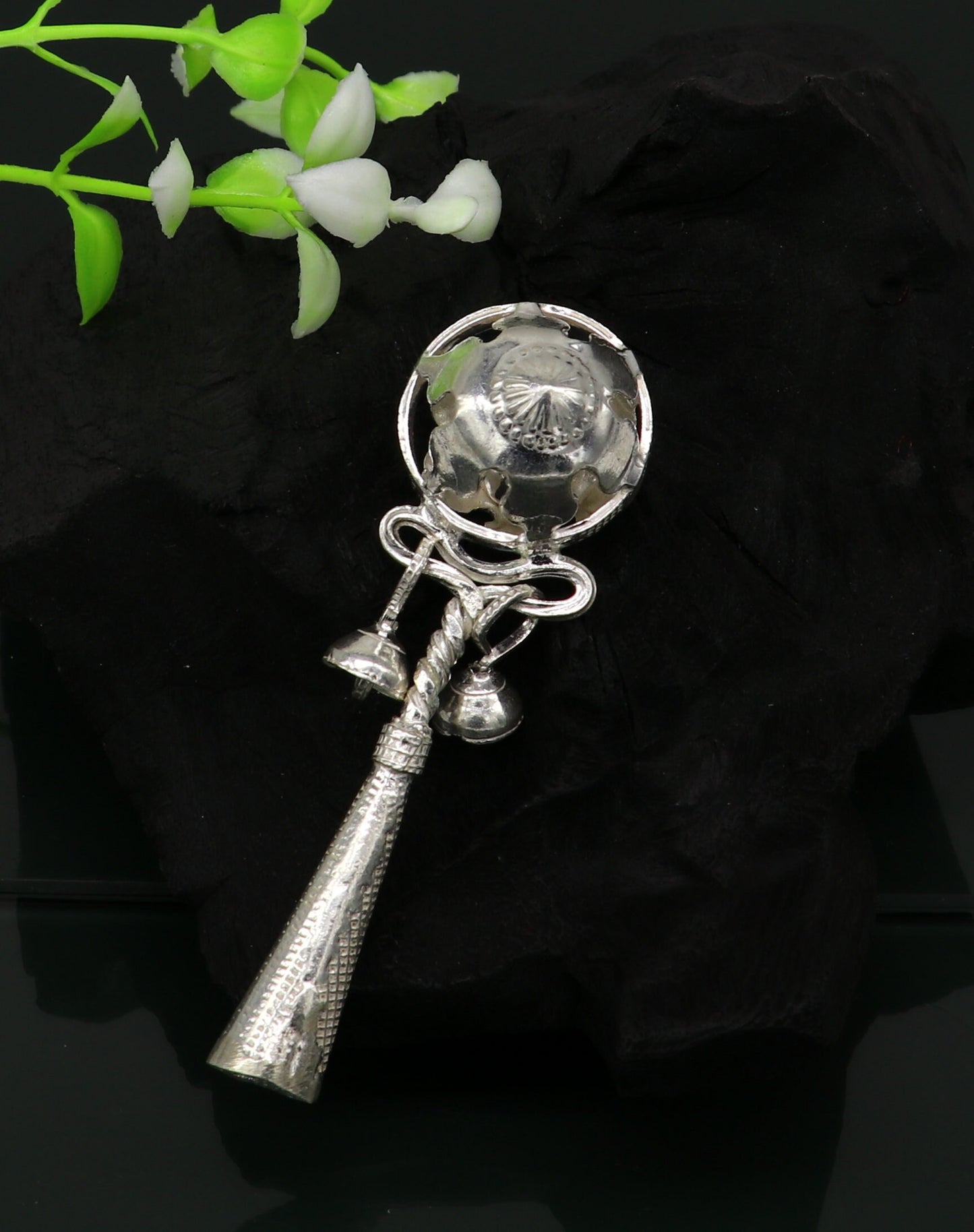 Solid sterling silver handmade design new born baby gifting bells toy, baby krishna gifting toy, silver whistle, silver temple article su192 - TRIBAL ORNAMENTS
