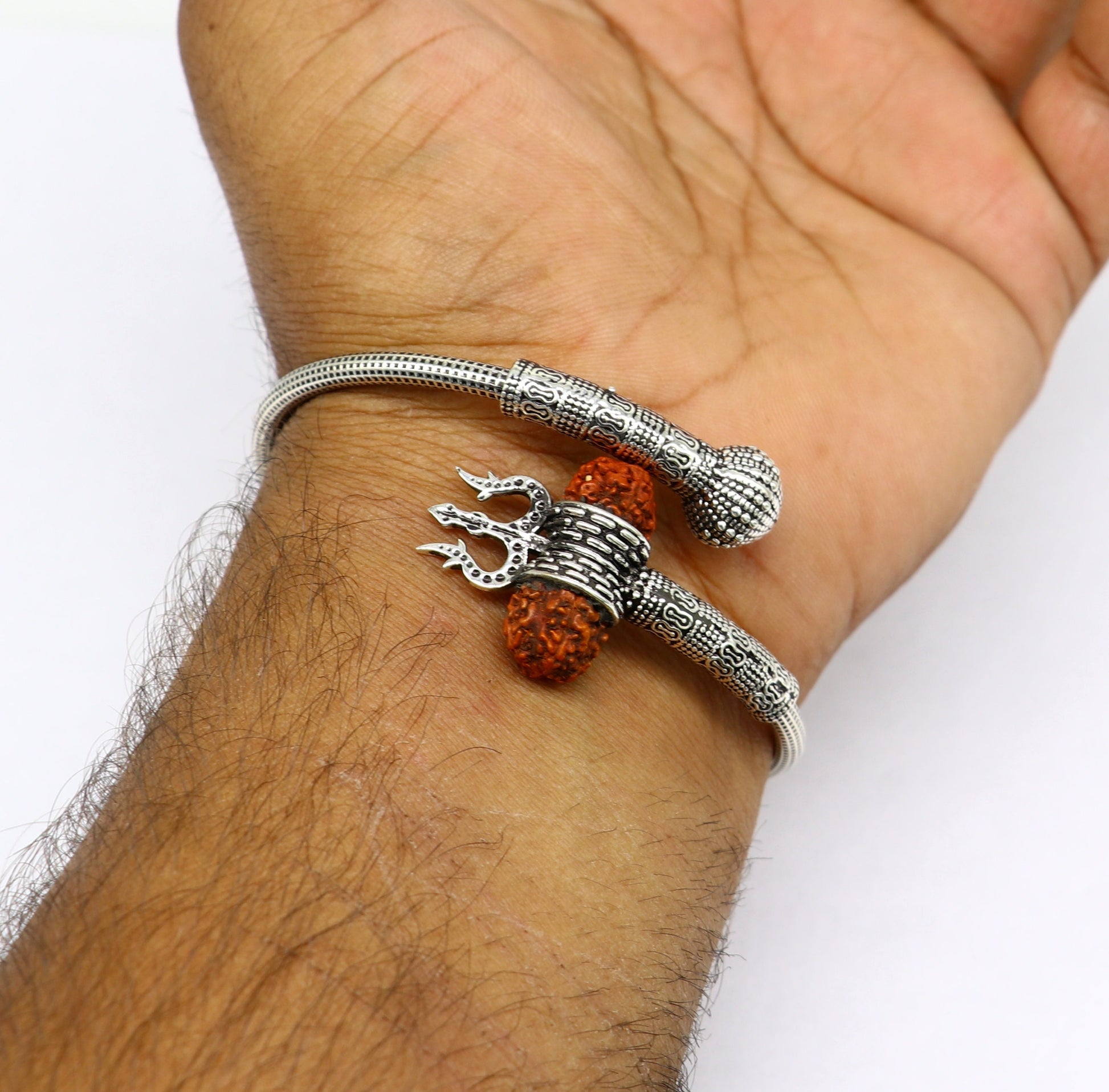 Lord Shiva trident vintage design 925 sterling silver customized lord shiva trident trishul bangle bracelet kada Rudraksha jewelry nsk355 - TRIBAL ORNAMENTS
